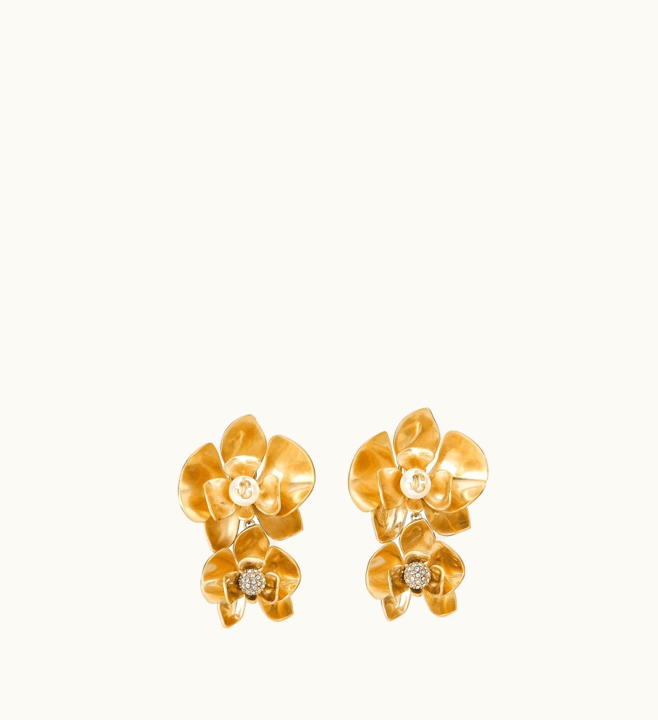 Jimmy Choo Jimmy Choo Petal Double Earring Gold-Finish Earrings With Crystal And Pearl Embellishment