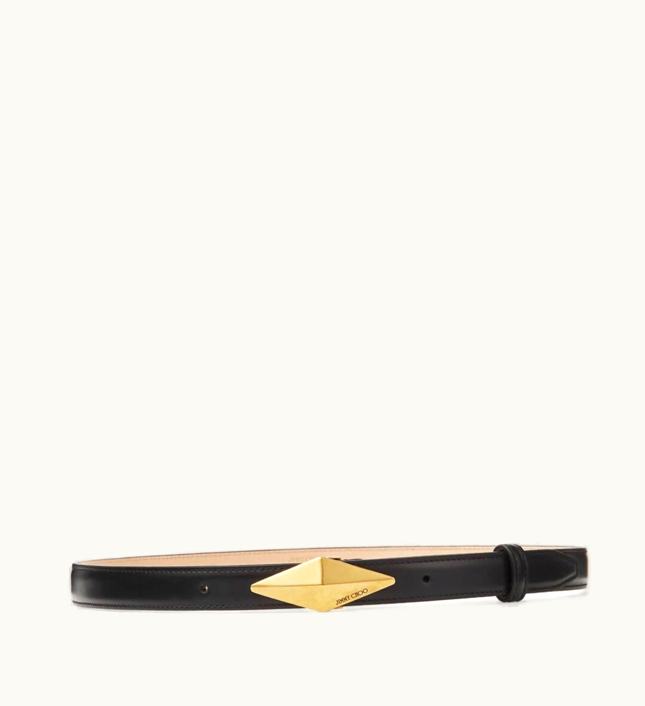 Jimmy Choo Jimmy Choo Diamond Clasp Belt Black Leather Clasp Belt
