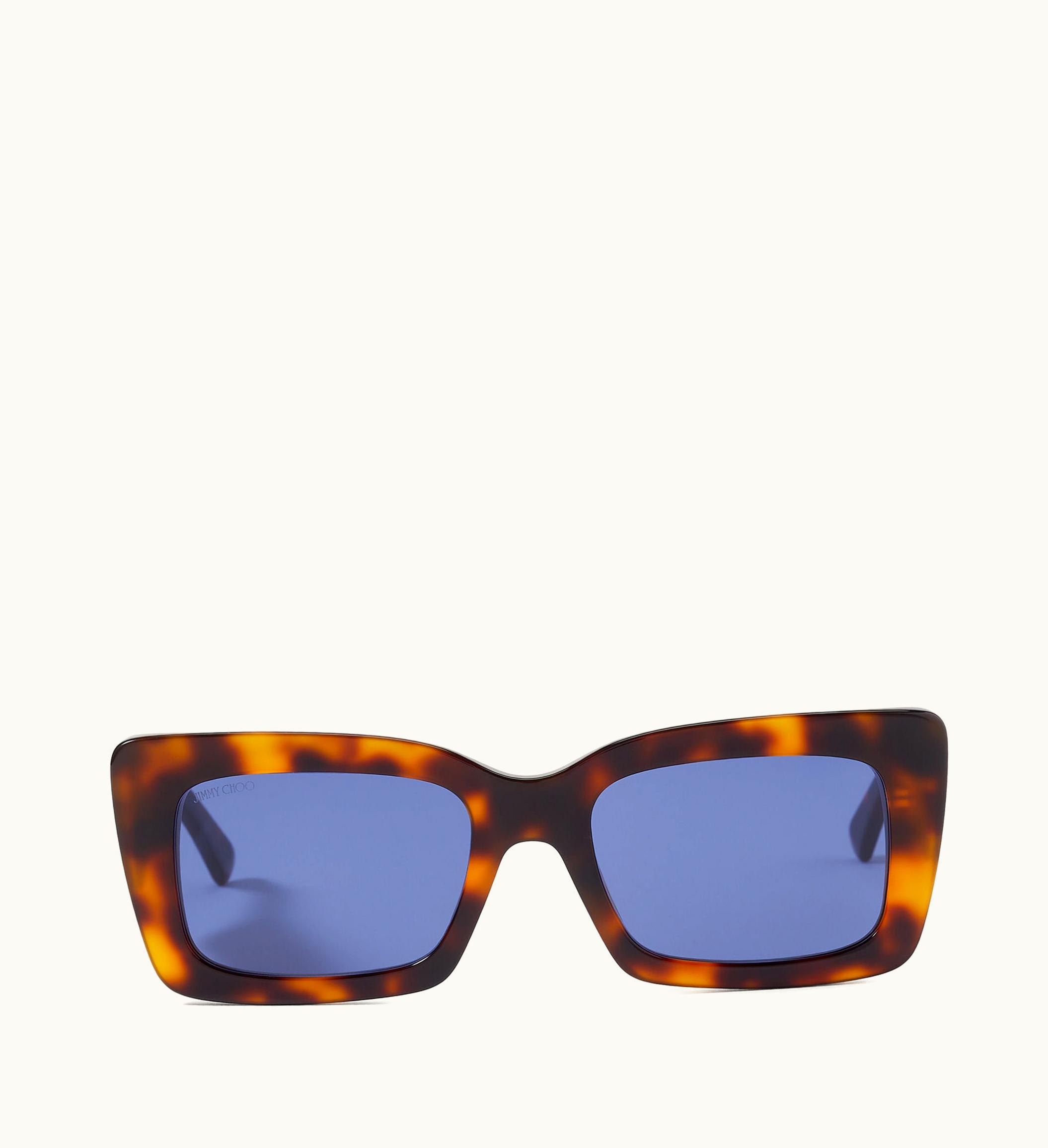 Jimmy Choo Jimmy Choo Vita Dark Havana Square-Frame Sunglasses With Blue Lenses