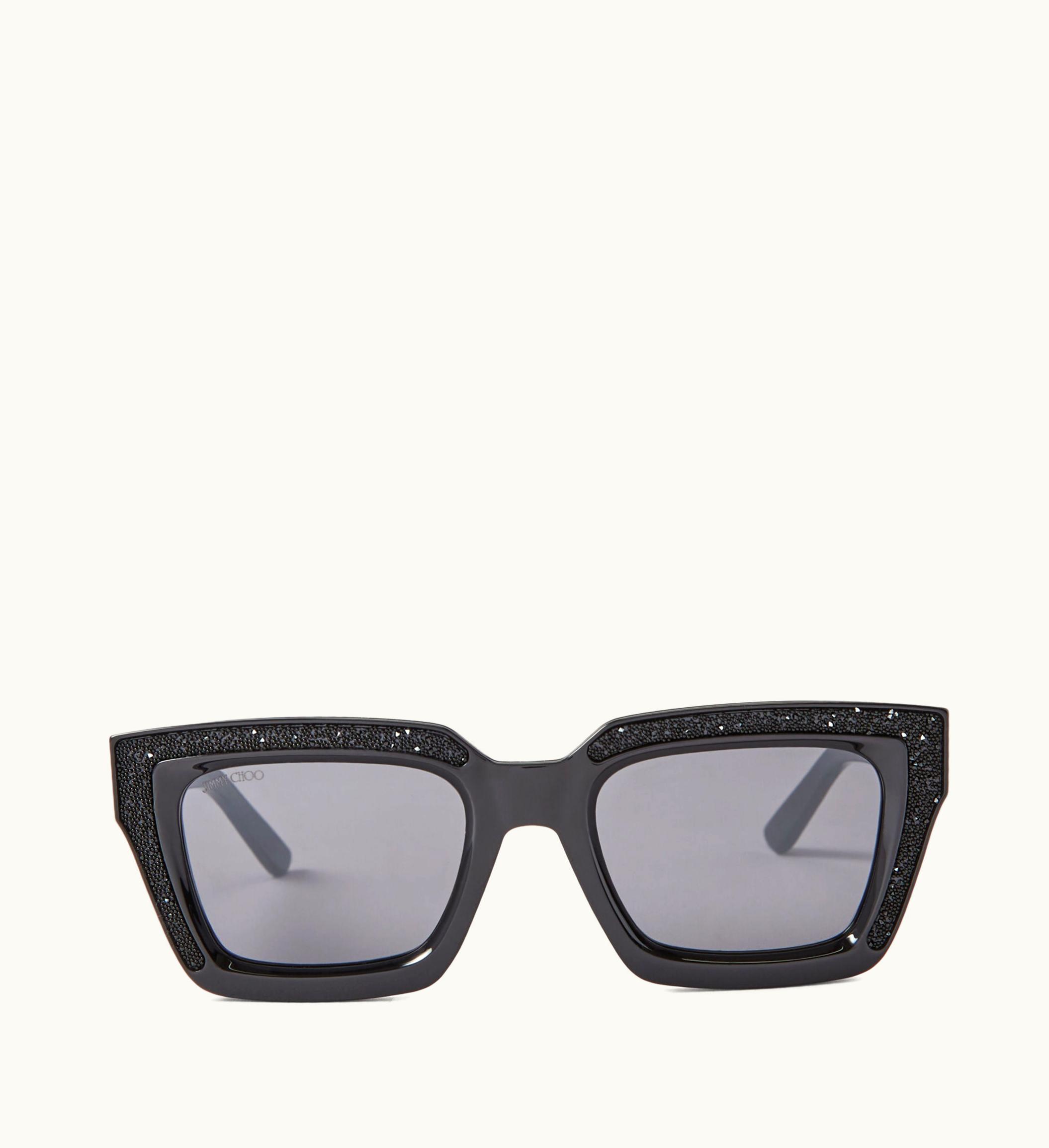 Jimmy Choo Jimmy Choo Megs Black Square Frame Sunglasses With Swarovski Crystals