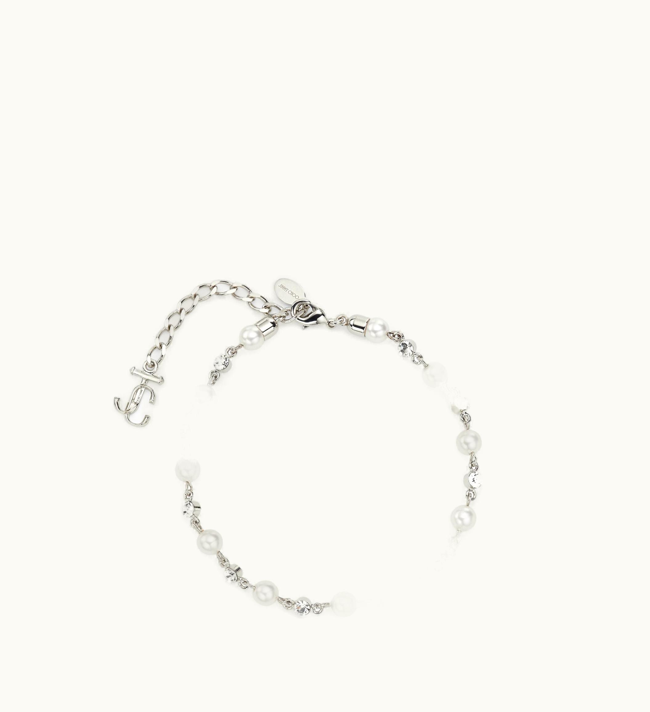 Jimmy Choo Jimmy Choo Pearl Crystal Anklet Silver-Finish Metal Anklet With Pearl, Crystal And Jc Monogram Charms