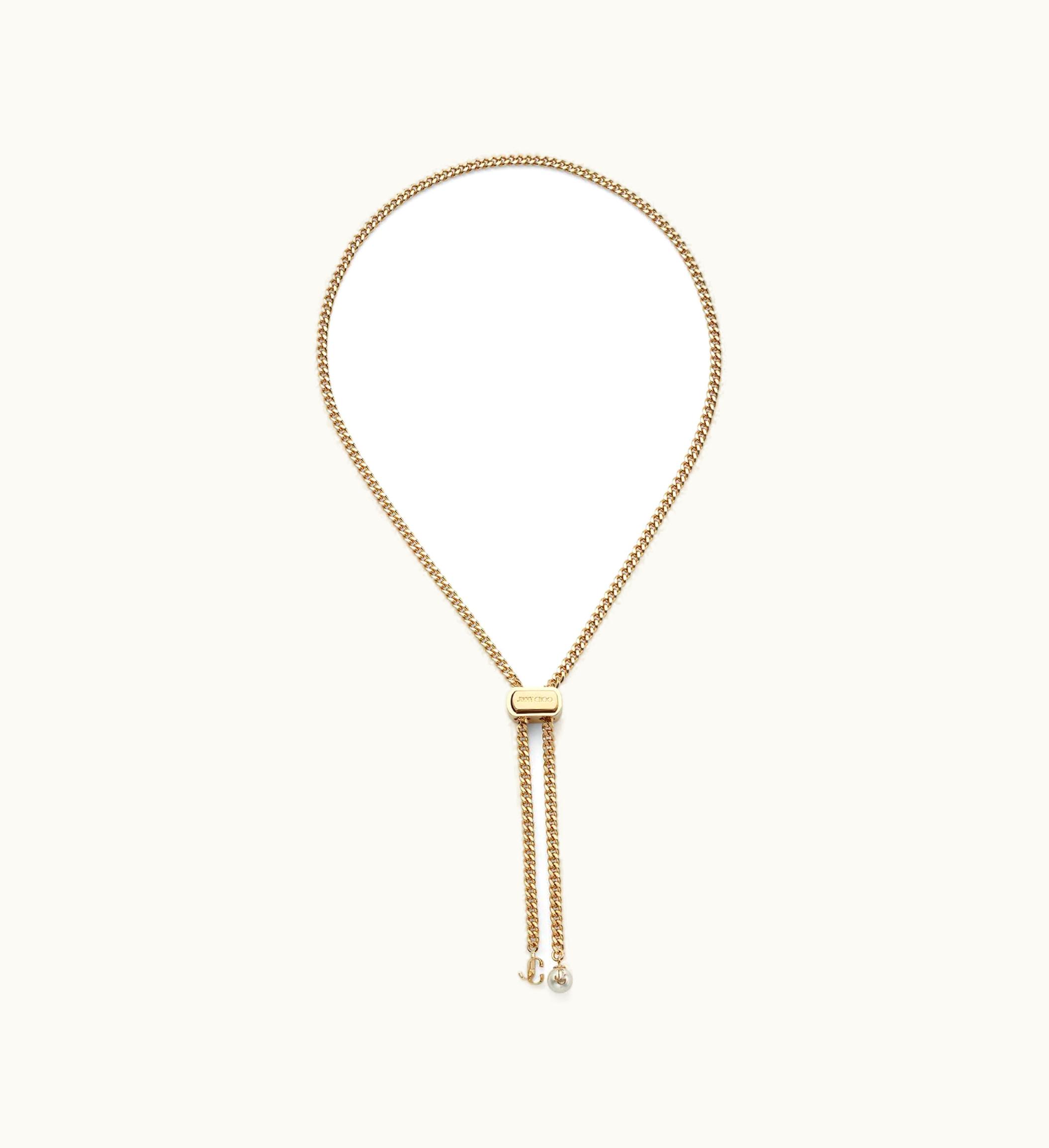 Jimmy Choo Jimmy Choo Bon Bon Necklace Gold-Finish Metal Necklace With Pearl And Jc Charm