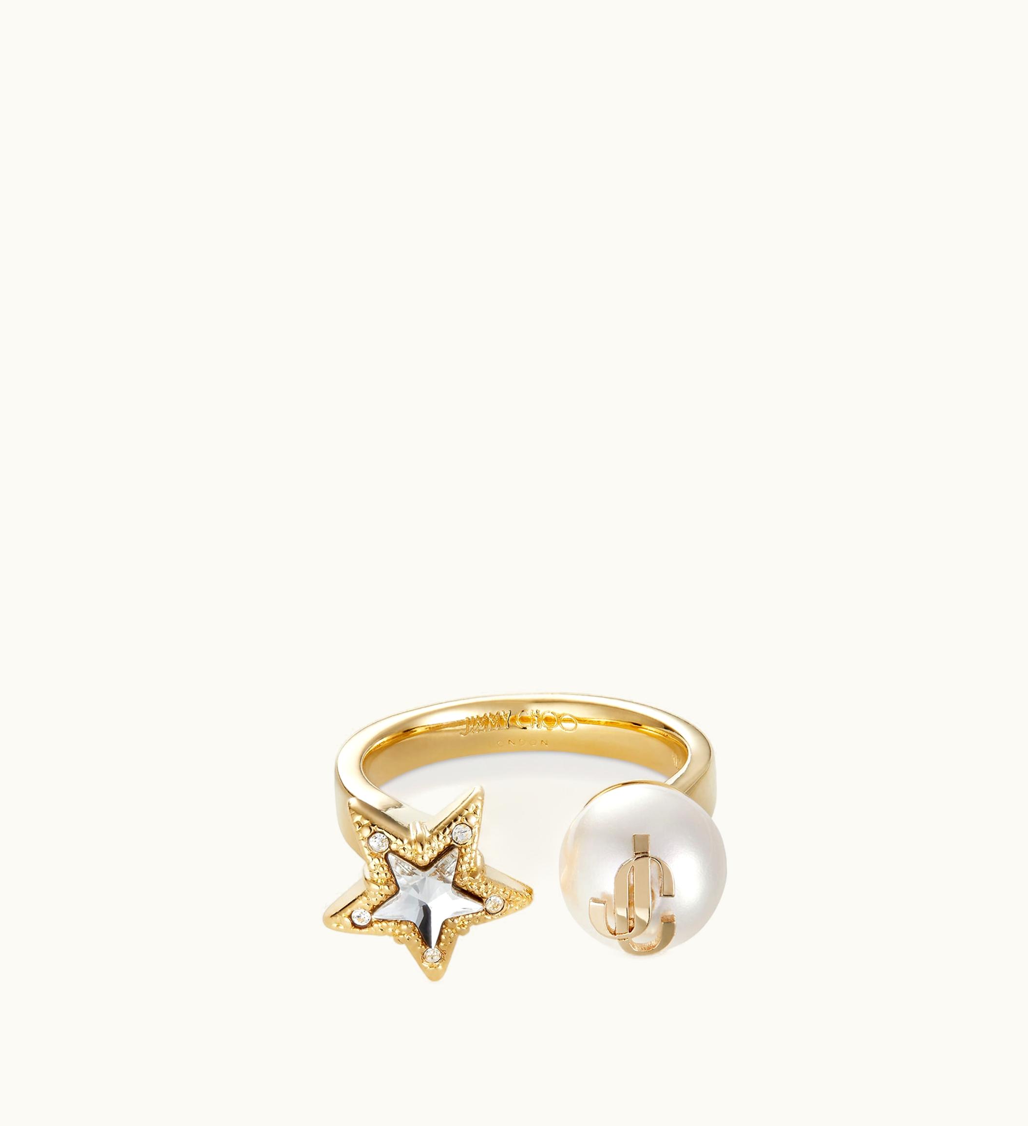 Jimmy Choo Jimmy Choo Jc Star Pearl Ring Gold-Finish Metal Ring With Crystal Star And Pearl