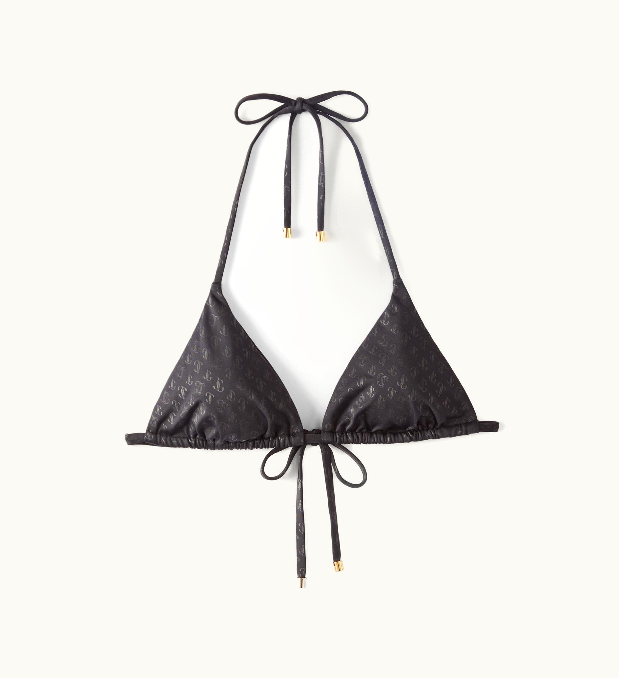 Jimmy Choo Jimmy Choo Ariah Black Jc Monogram-Print Regenerated Nylon And Lycra Triangle Bikini Top