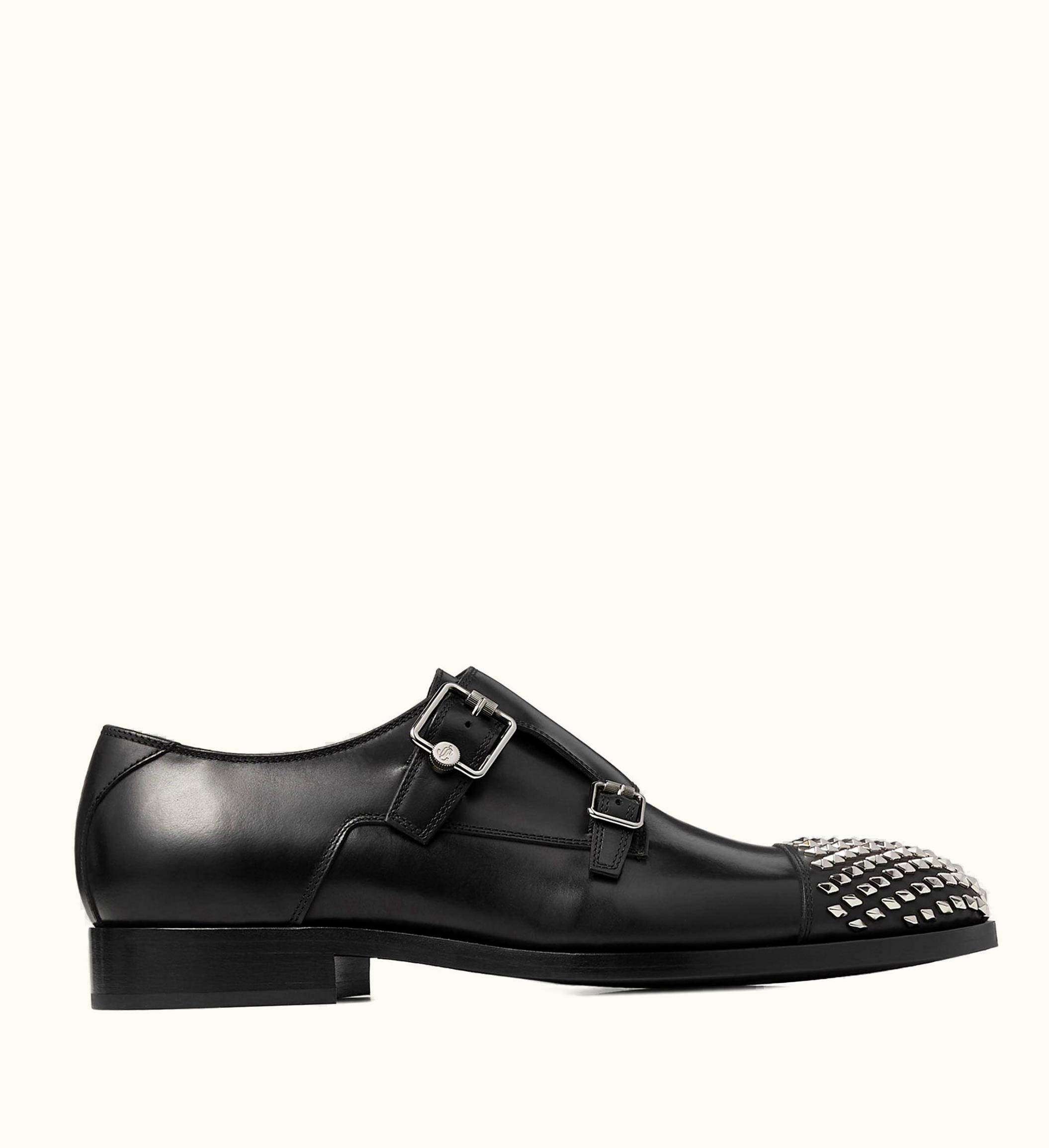 Jimmy Choo Jimmy Choo Finnion Monkstrap Black Calf Leather Monk Strap Shoes With Studs