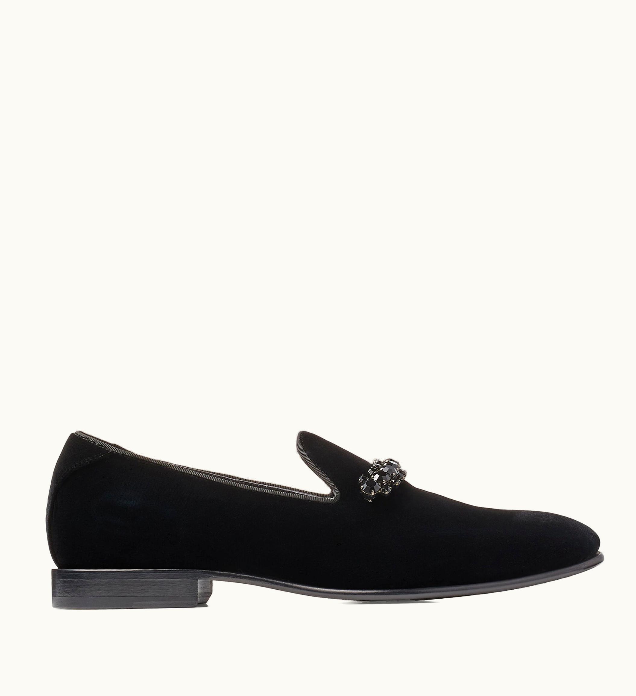 Jimmy Choo Jimmy Choo Thame Black Velvet Slipper With Crystal Piece
