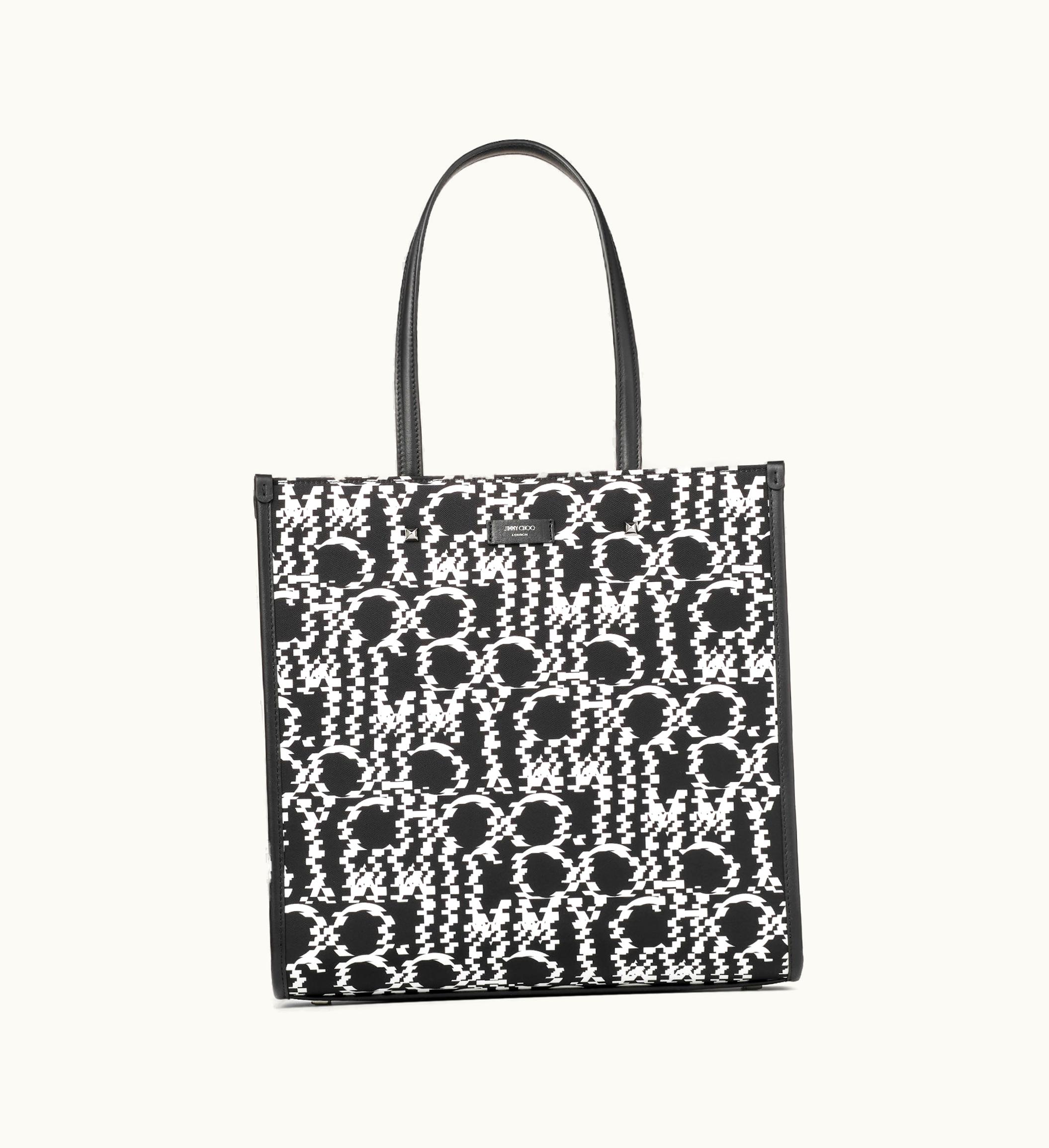 Jimmy Choo Logo Tote / M Black Distorted Jimmy Choo Logo Nylon Tote Bag