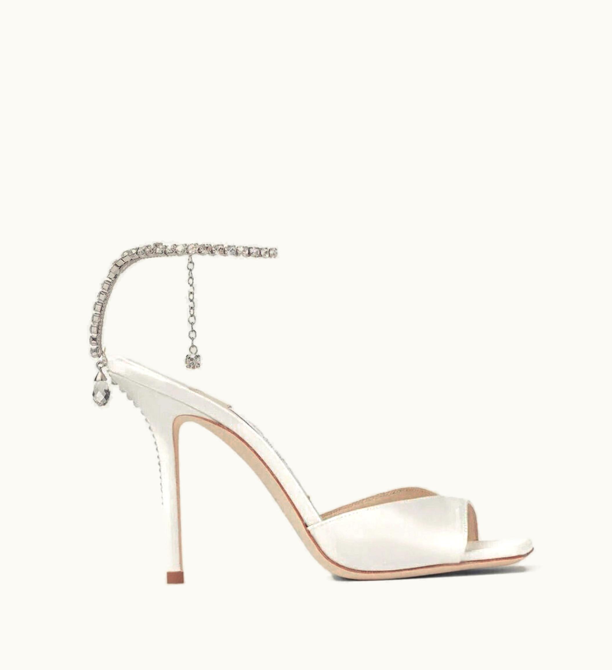 Jimmy Choo Jimmy Choo Saeda Sandal 100 Ivory Satin Sandals With Crystal Embellishment