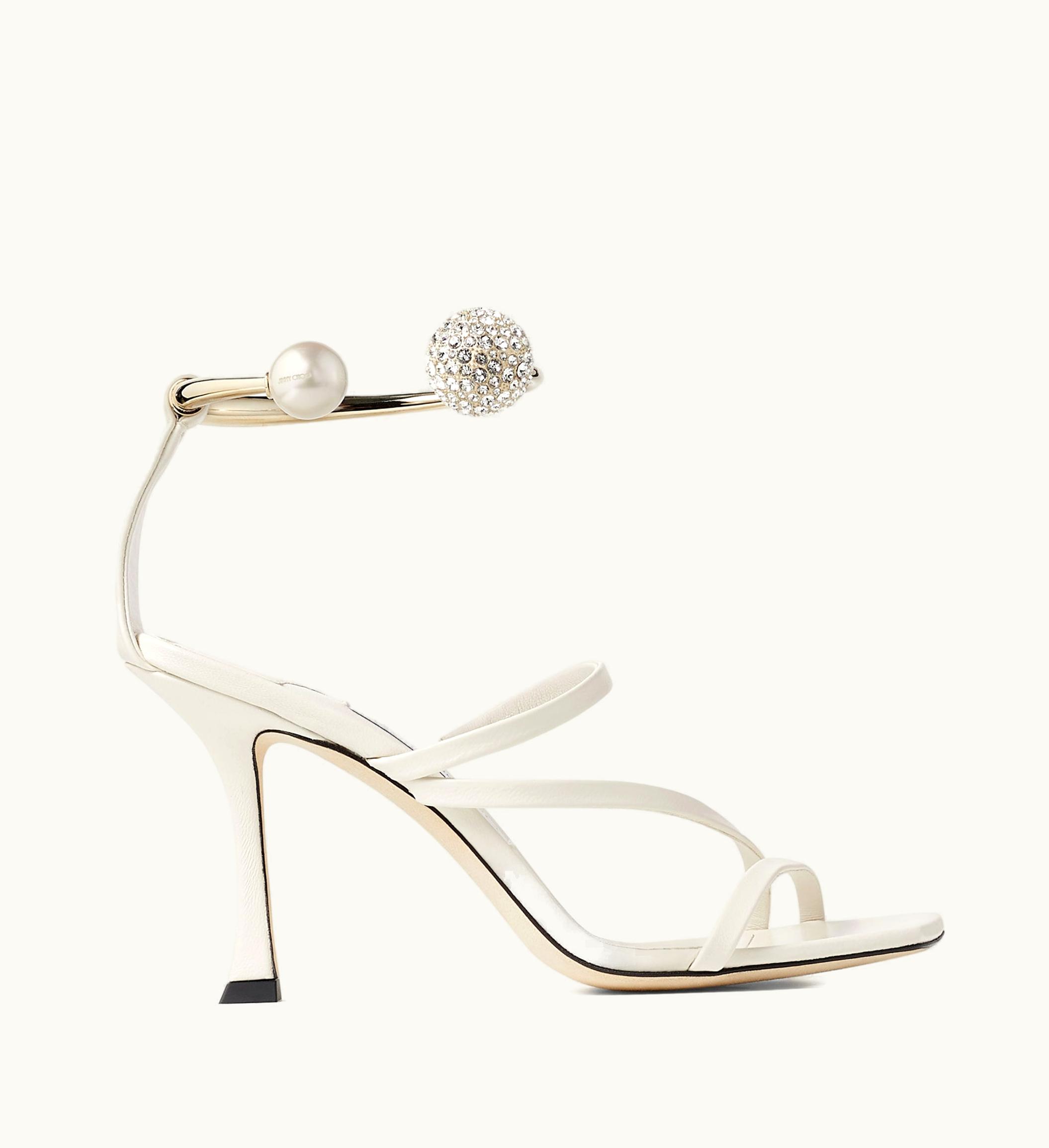 Jimmy Choo Jimmy Choo Ottilia 90 Latte Nappa Leather Sandals With Crystal And Pearl Strap
