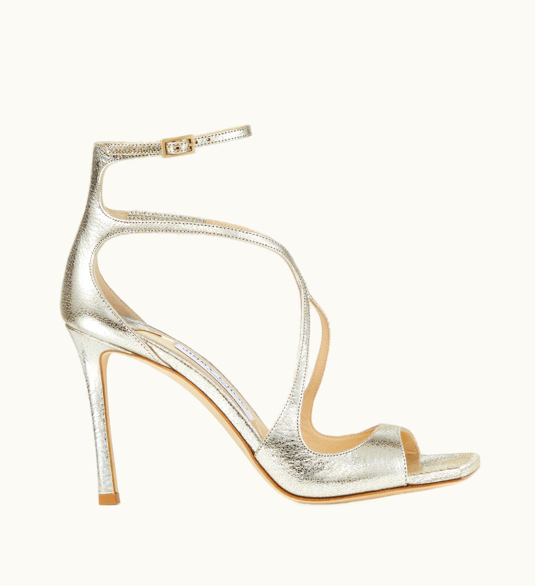 Jimmy Choo Jimmy Choo Azia 95 Champagne Glitter Leather Sandals