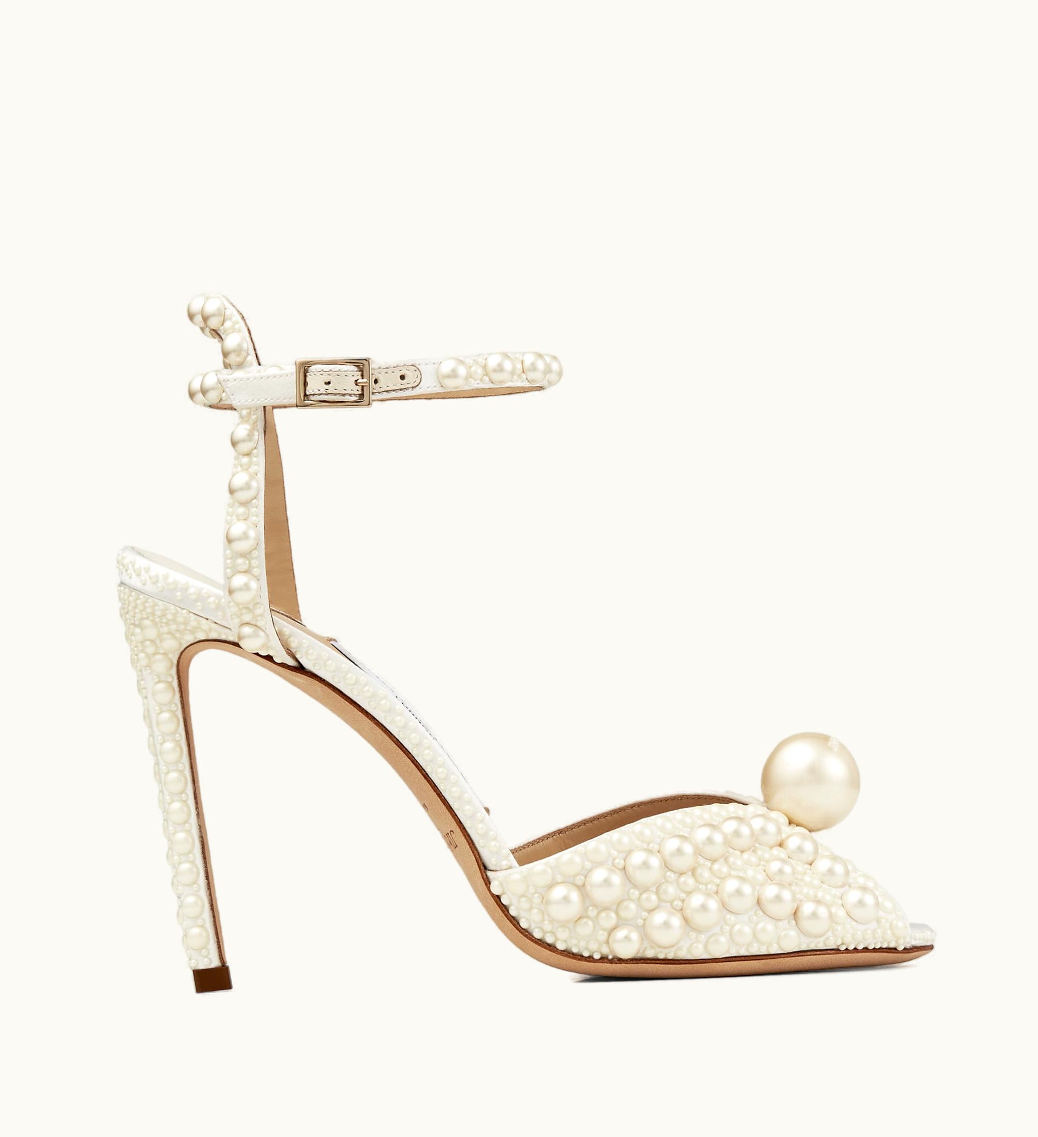 Jimmy Choo Jimmy Choo Sacora 100 White Satin Sandals With All Over Pearls