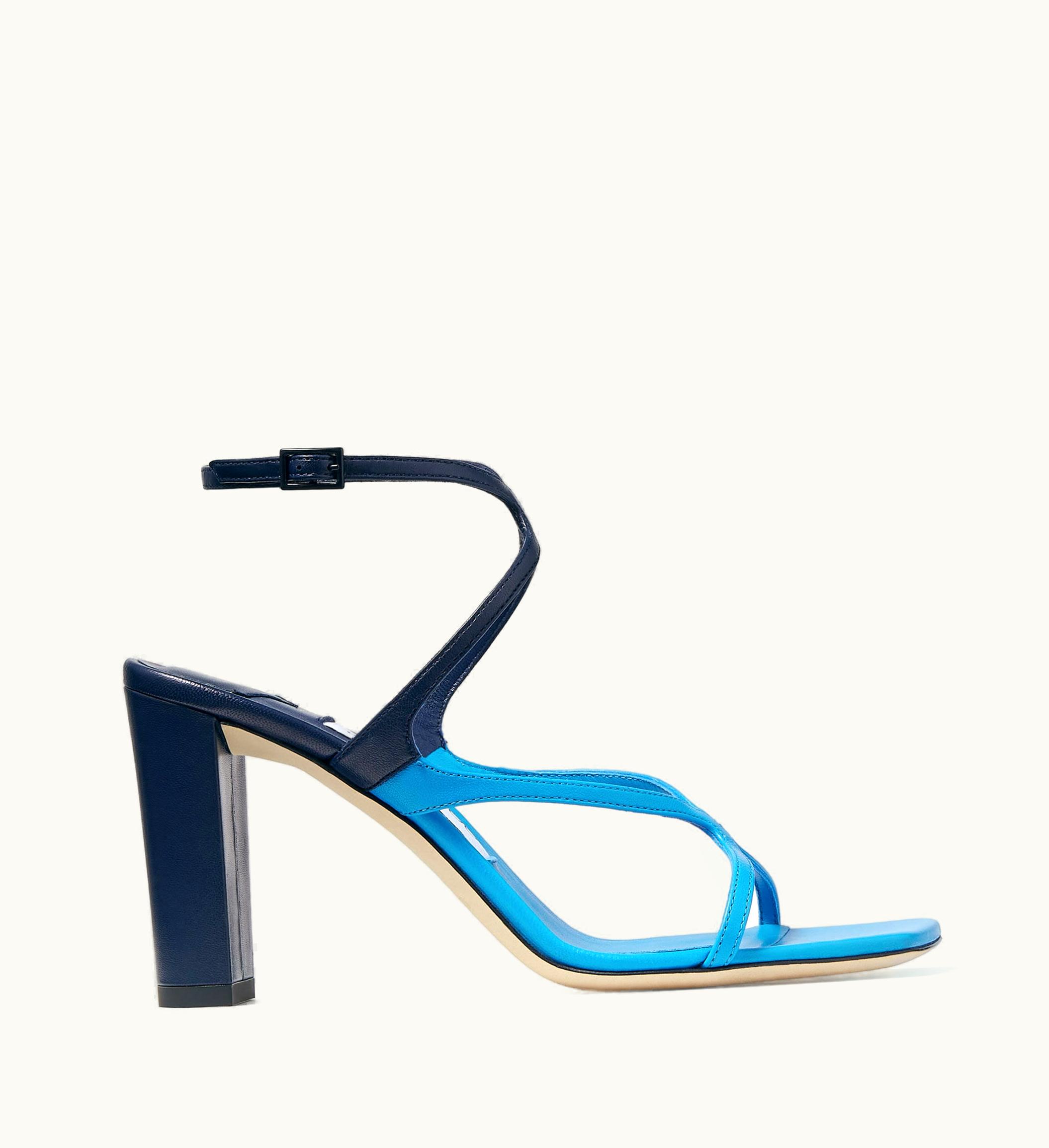 Jimmy Choo Jimmy Choo Azie 85 Sky And Navy Patchwork Nappa Leather Sandals