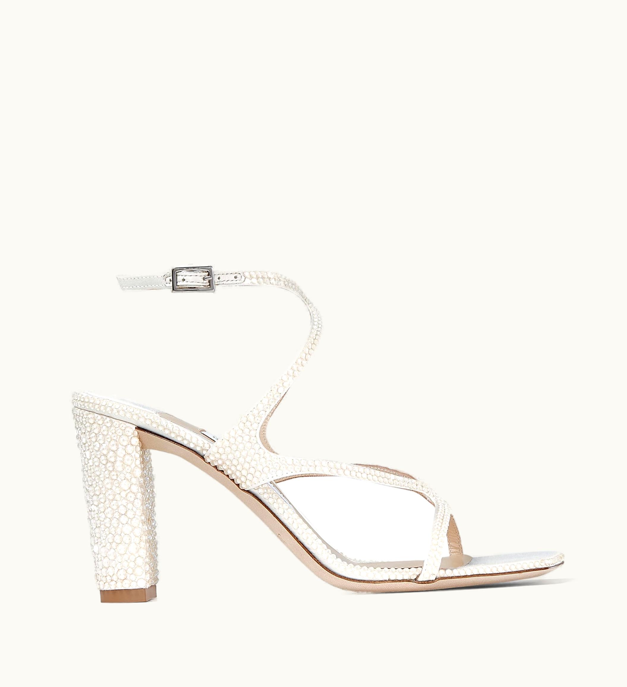 Jimmy Choo Jimmy Choo Azie 85 Ivory Satin Sandals With Crystals AZIE85IHT1C0025