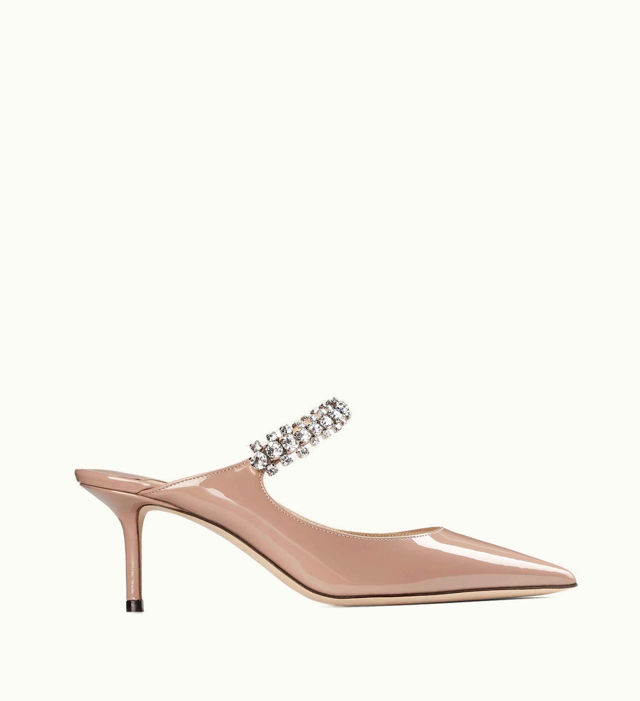Jimmy Choo Jimmy Choo Bing 65 Ballet Pink Patent Leather Mules With Crystal Strap