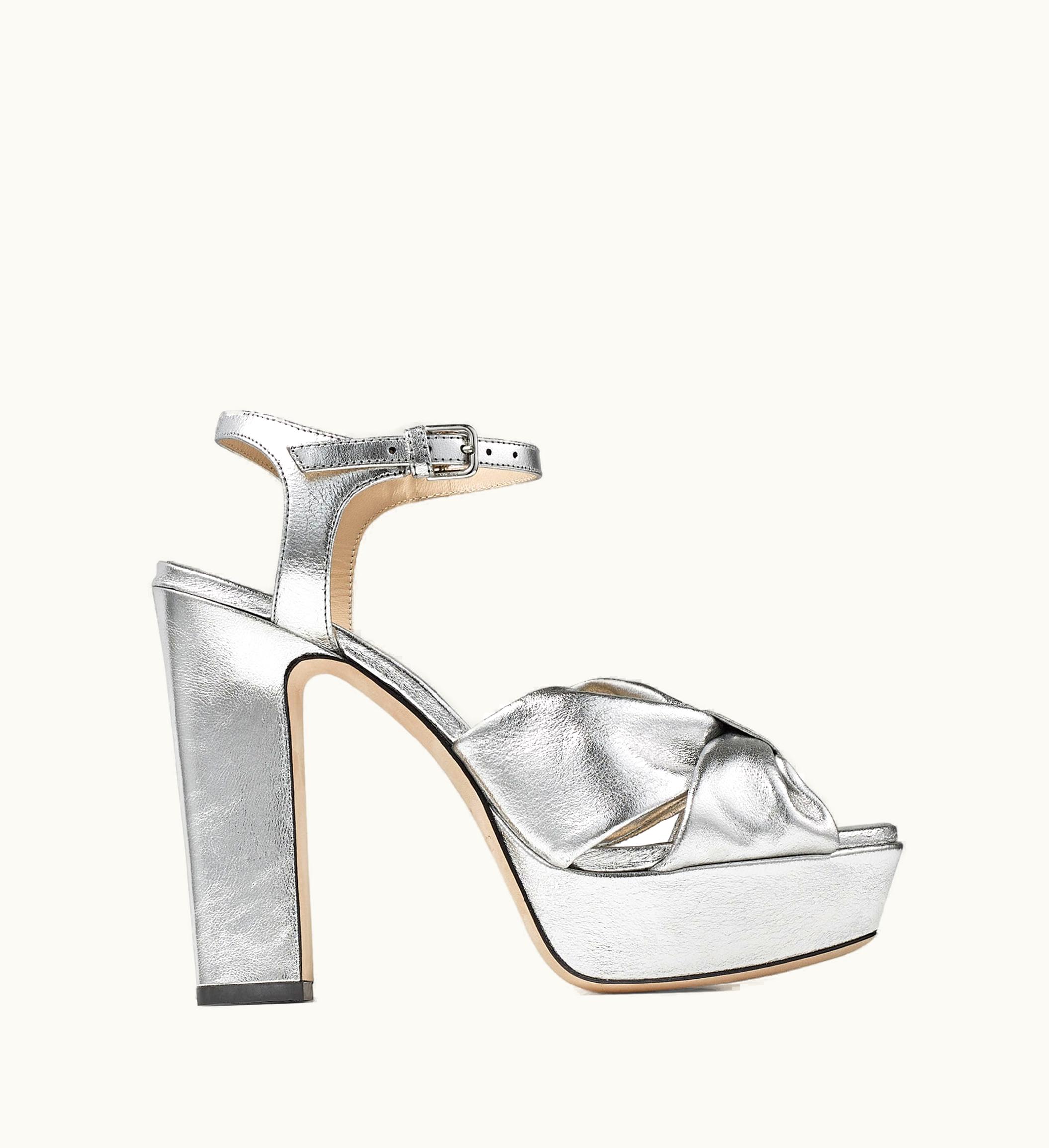 Jimmy Choo Jimmy Choo Heloise 120 Silver Metallic Nappa Leather Platform Sandals