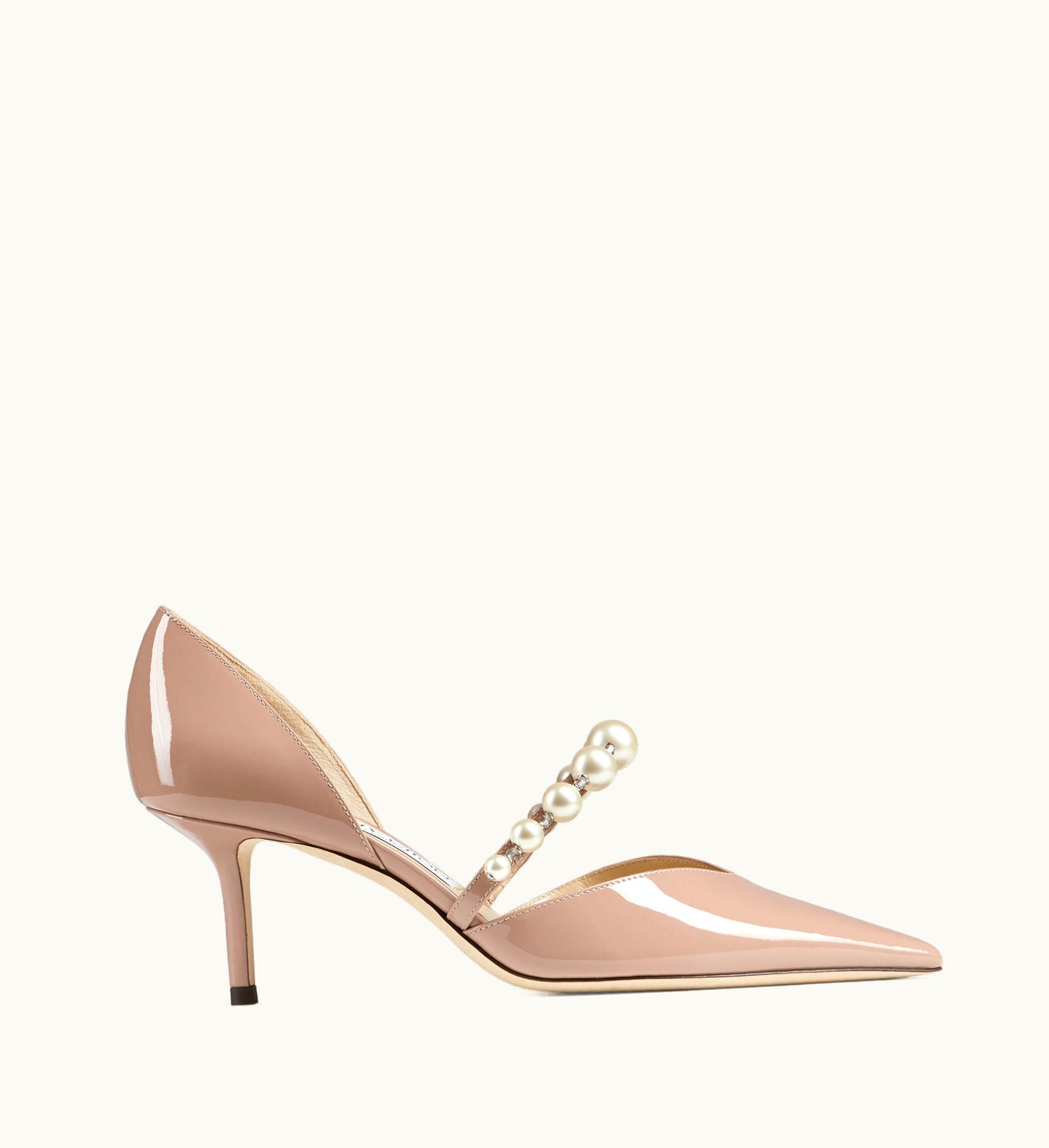 Jimmy Choo Jimmy Choo Aurelie 65 Ballet Pink Patent Leather Pointed Pumps With Pearl Embellishment