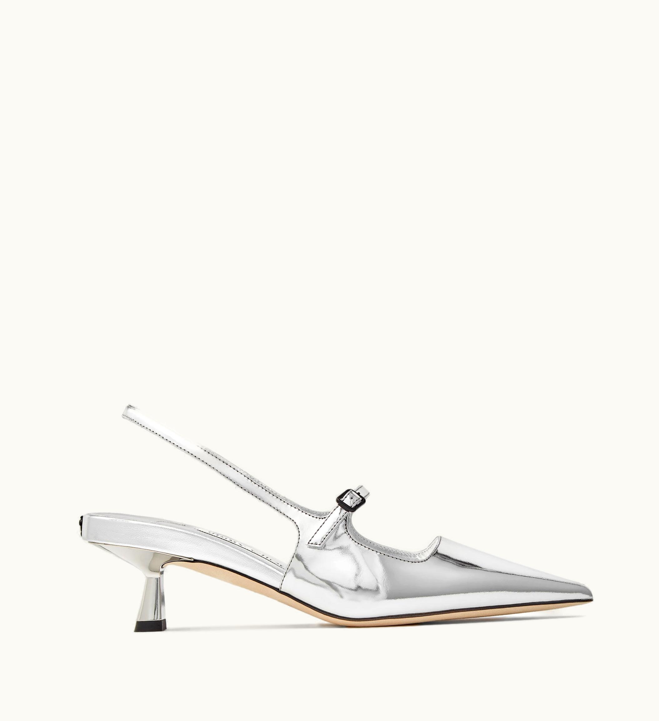 Jimmy Choo Jimmy Choo Didi 45 Silver Liquid Metal Leather Pointed Pumps