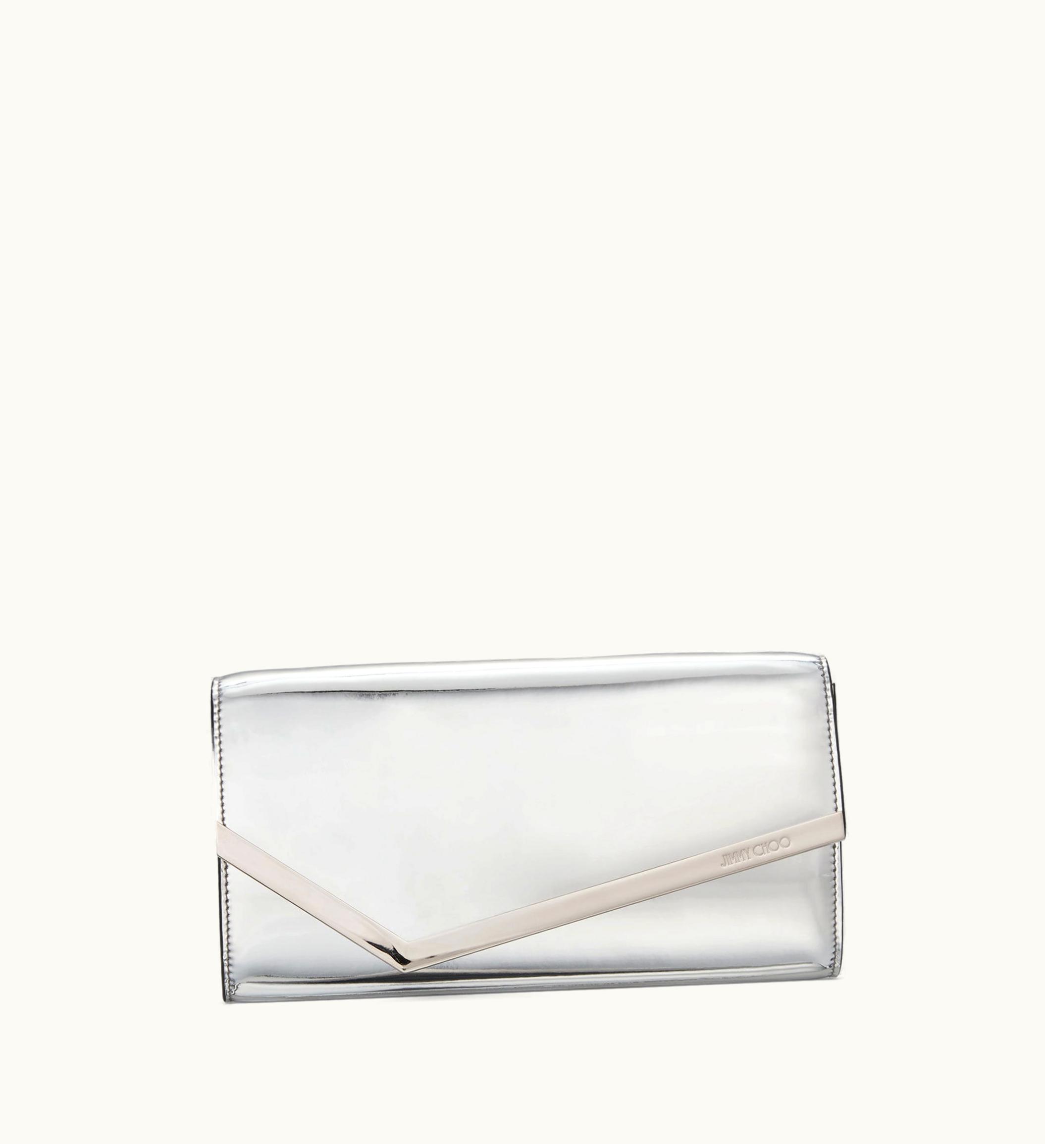Jimmy Choo Jimmy Choo Emmie Silver Mirror Fabric Clutch Bag EMMIEMIFAA0009