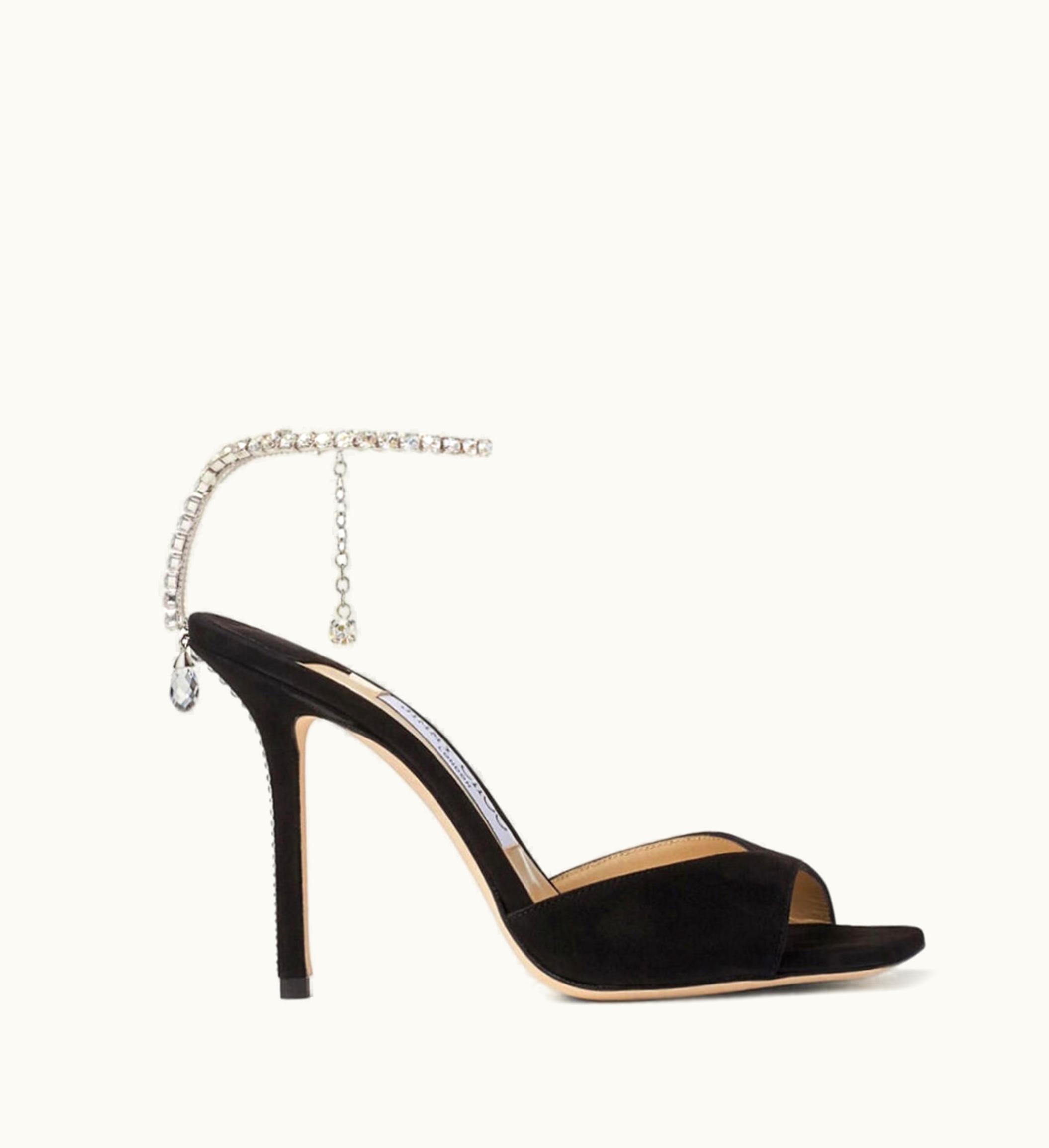 Jimmy Choo Jimmy Choo Saeda Sandal 100 Black Suede Sandals With Crystal Embellishment