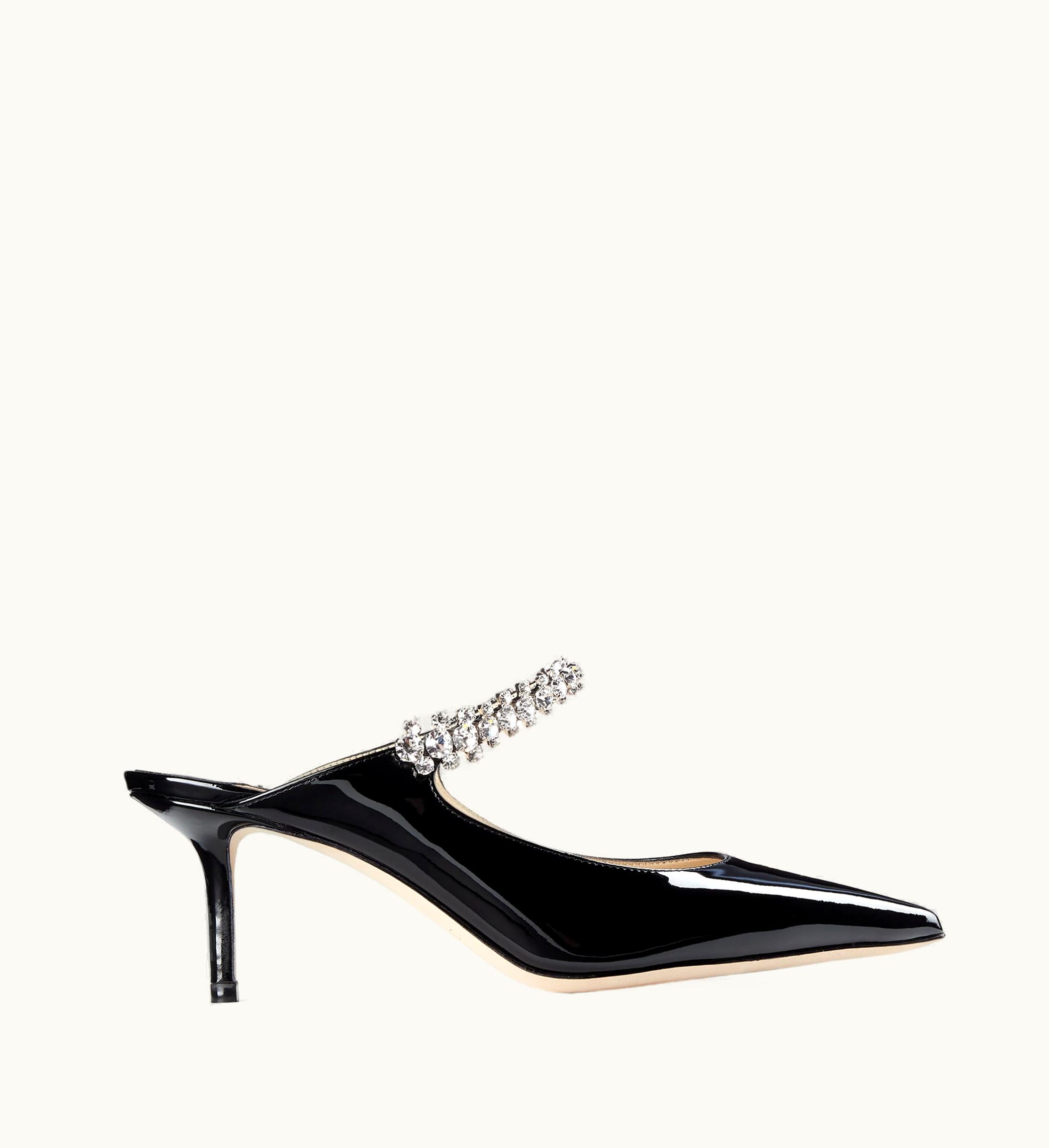 Jimmy Choo Jimmy Choo Bing 65 Black Patent Leather Mules With Crystal Strap
