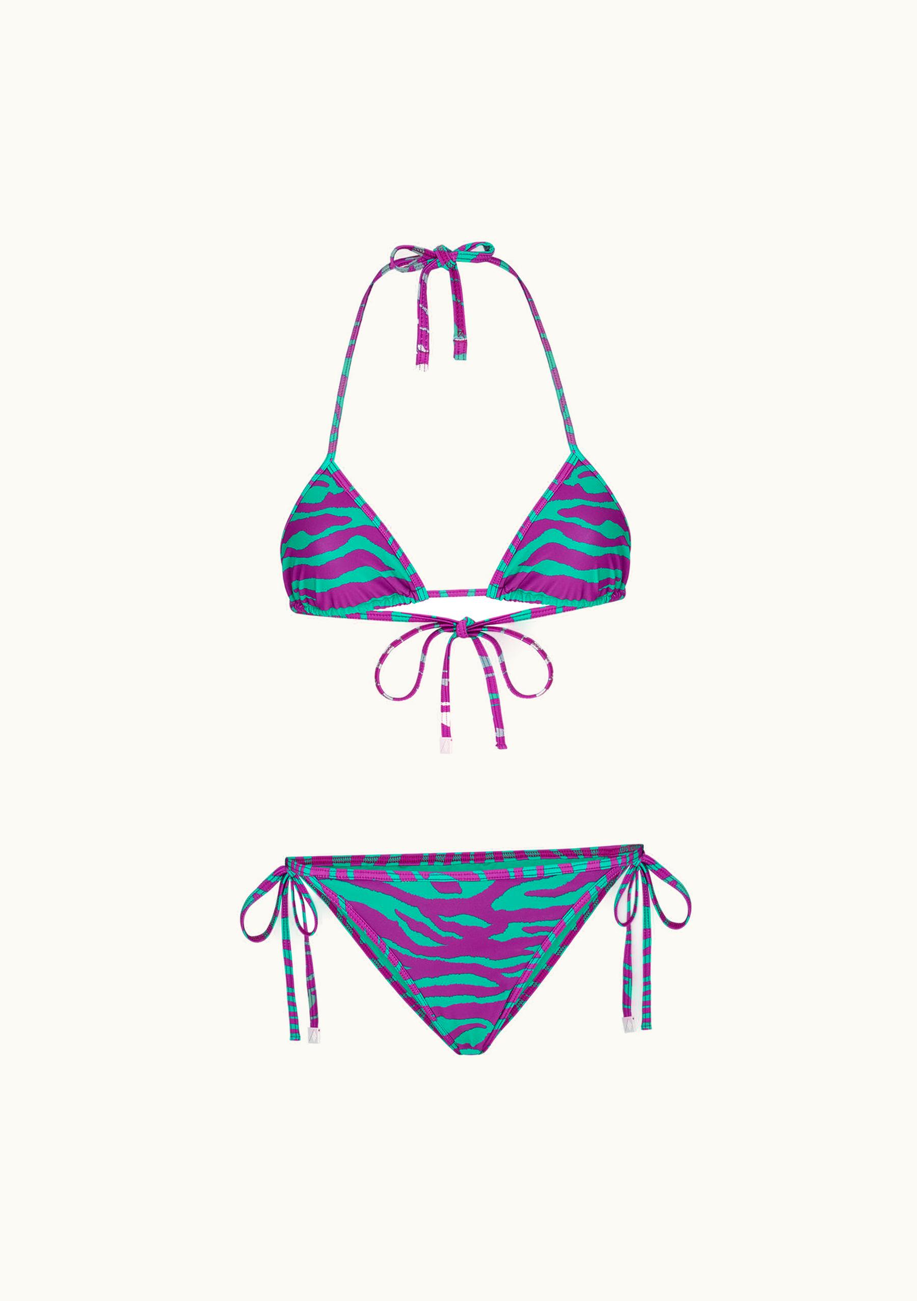 The Attico The Attico Zebra Printed Triangle Bikini Teal And Bouganville