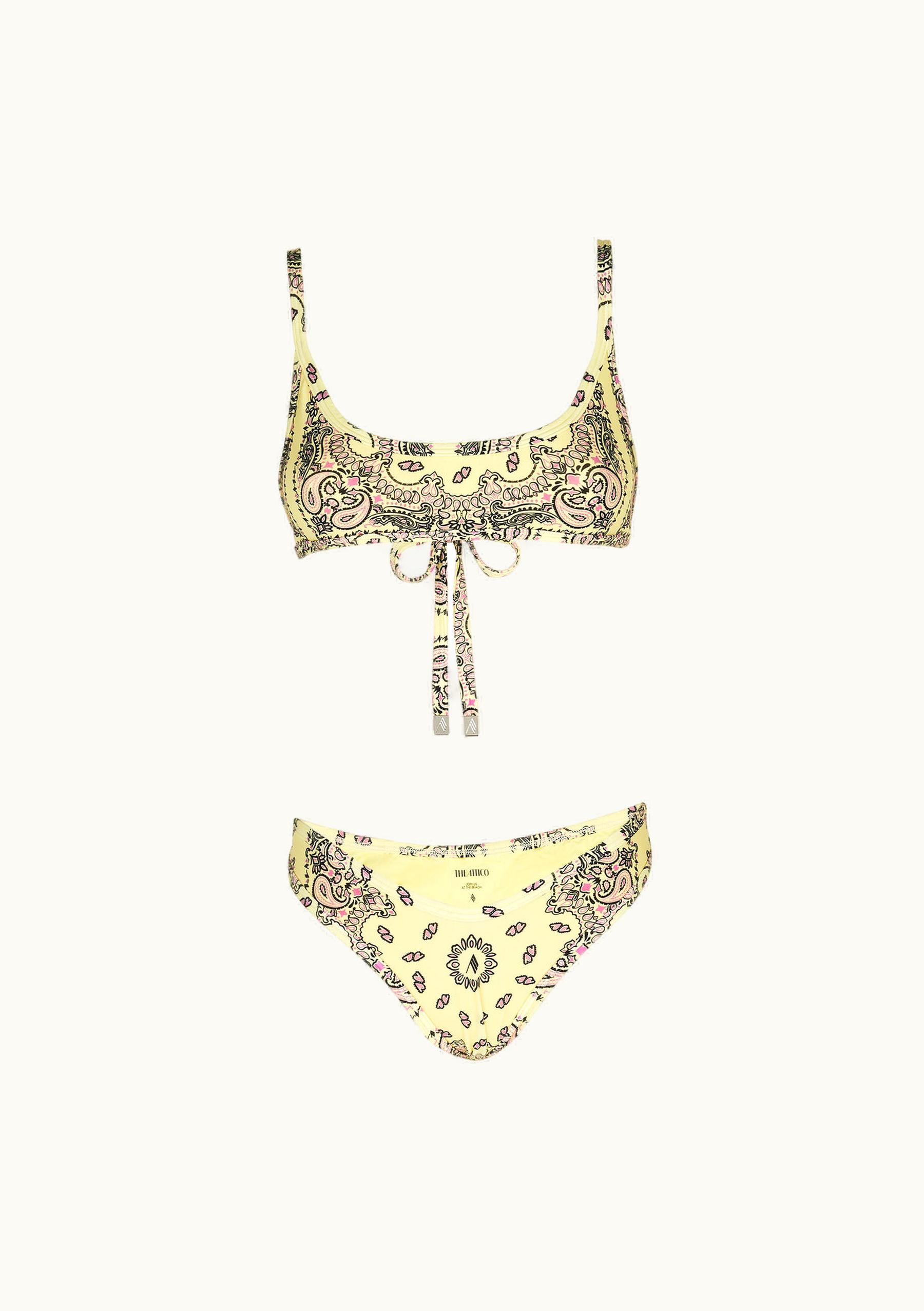 The Attico The Attico Bandana Printed Lycra Bikini Black And Fuchsia