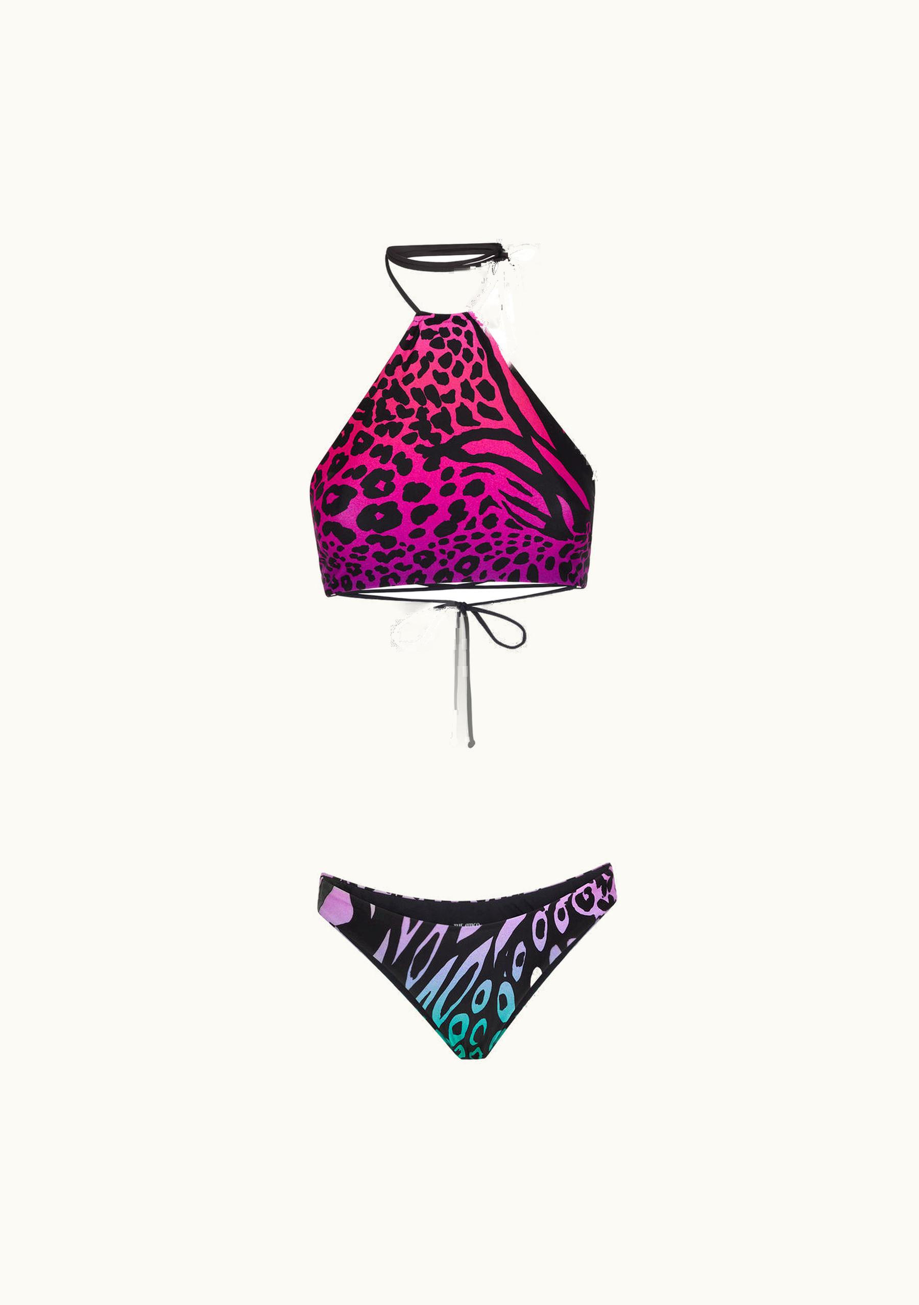 The Attico The Attico Criss-Cross Animal Print Lycra Bikini Black & Gold