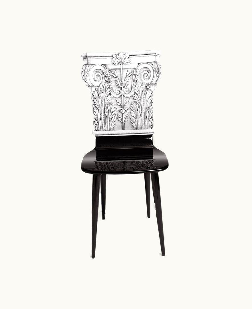 Fornasetti Fornasetti Chair Capitello Corinzio In White / Black