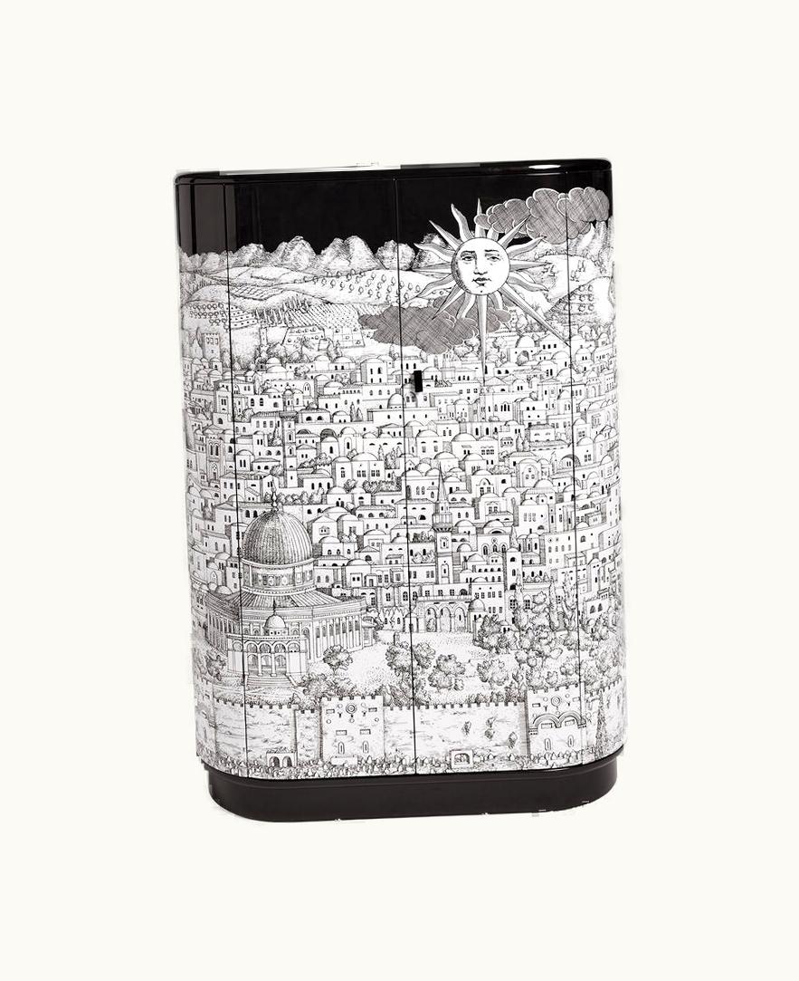 Fornasetti Fornasetti Curved Cabinet Gerusalemme In White / Black