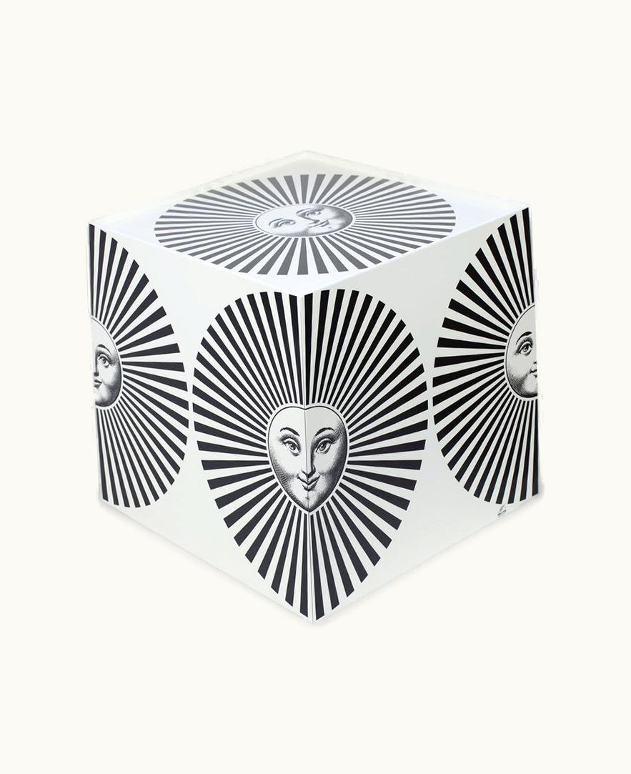 Fornasetti Fornasetti Cube With Drawer Sole Raggiante In White / Black