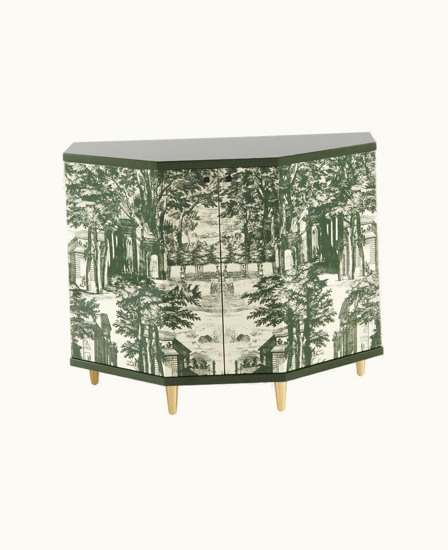 Fornasetti Fornasetti Small Cabinet Polyhedric Giardino Settecentesco In Green / Ivory M38Y128POFOR23VER