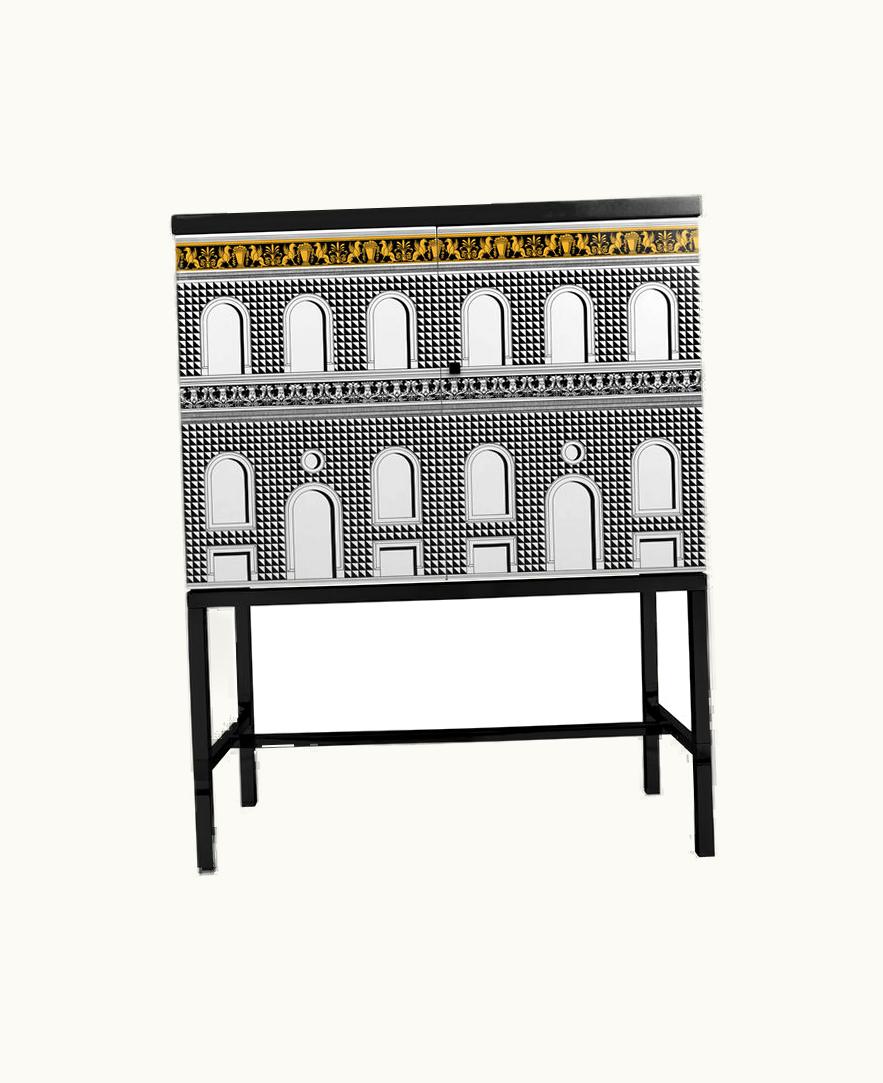 Fornasetti Fornasetti Raised Sideboard Facciata Quattrocentesca In White / Black / Yellow