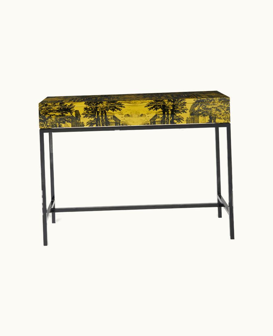 Fornasetti Fornasetti Console With Drawer Giardino Settecentesco In Black / Yellow