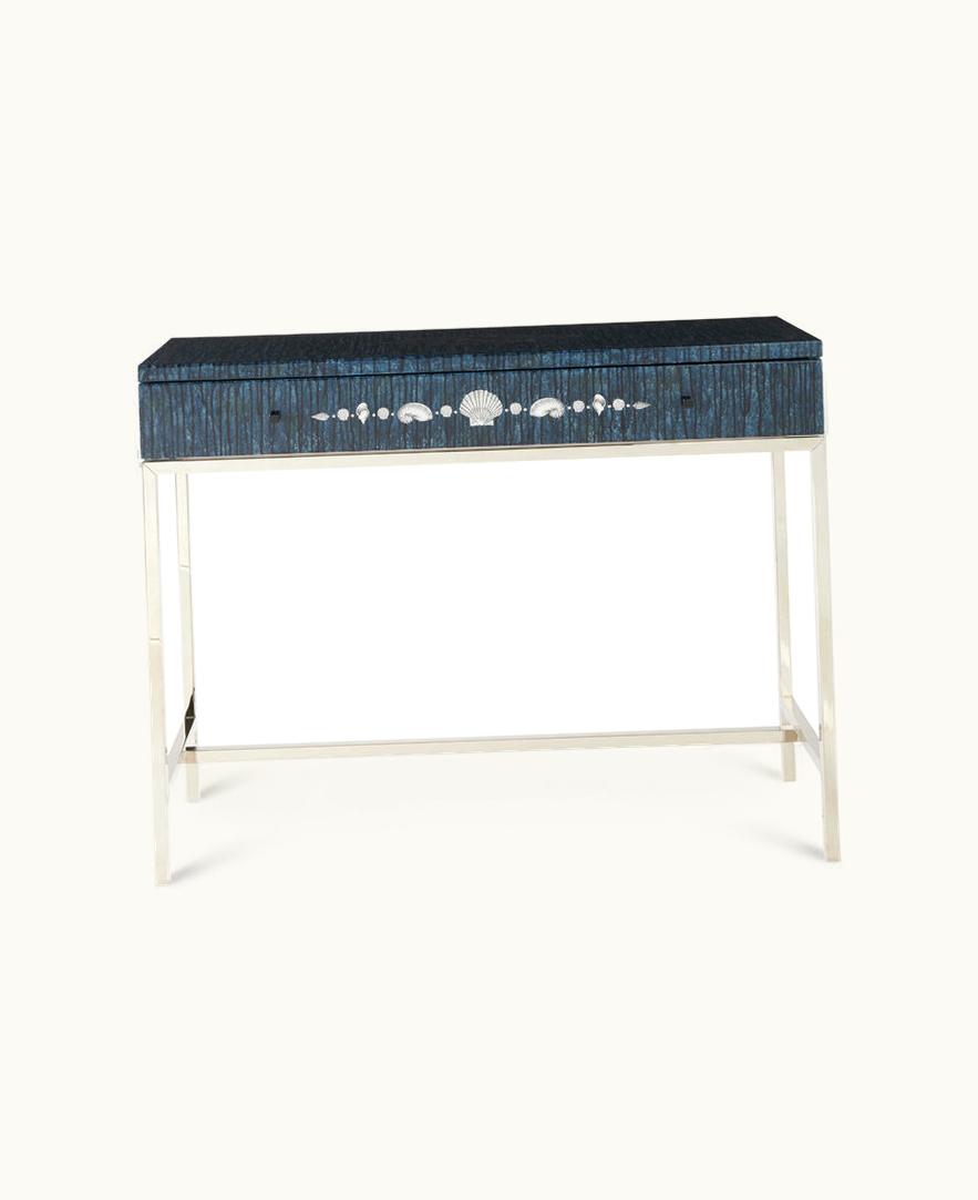 Fornasetti Fornasetti Console With Drawer Giro Di Conchiglie In Silver / Blue