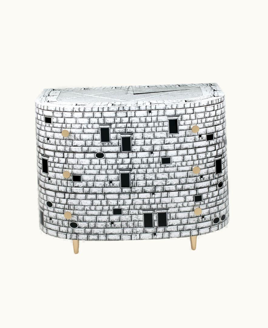 Fornasetti Fornasetti Curved Chest Of Drawers Architettura In White / Black