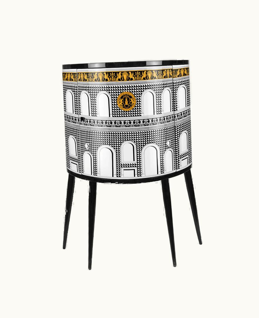 Fornasetti Fornasetti Console Facciata Quattrocentesca In White / Black / Yellow