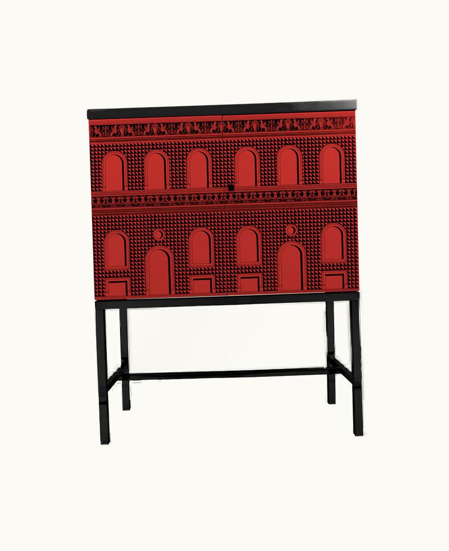 Fornasetti Fornasetti Raised Small Sideboard Facciata Quattrocentesca In Red / Black M44Y200NFOR22ROS