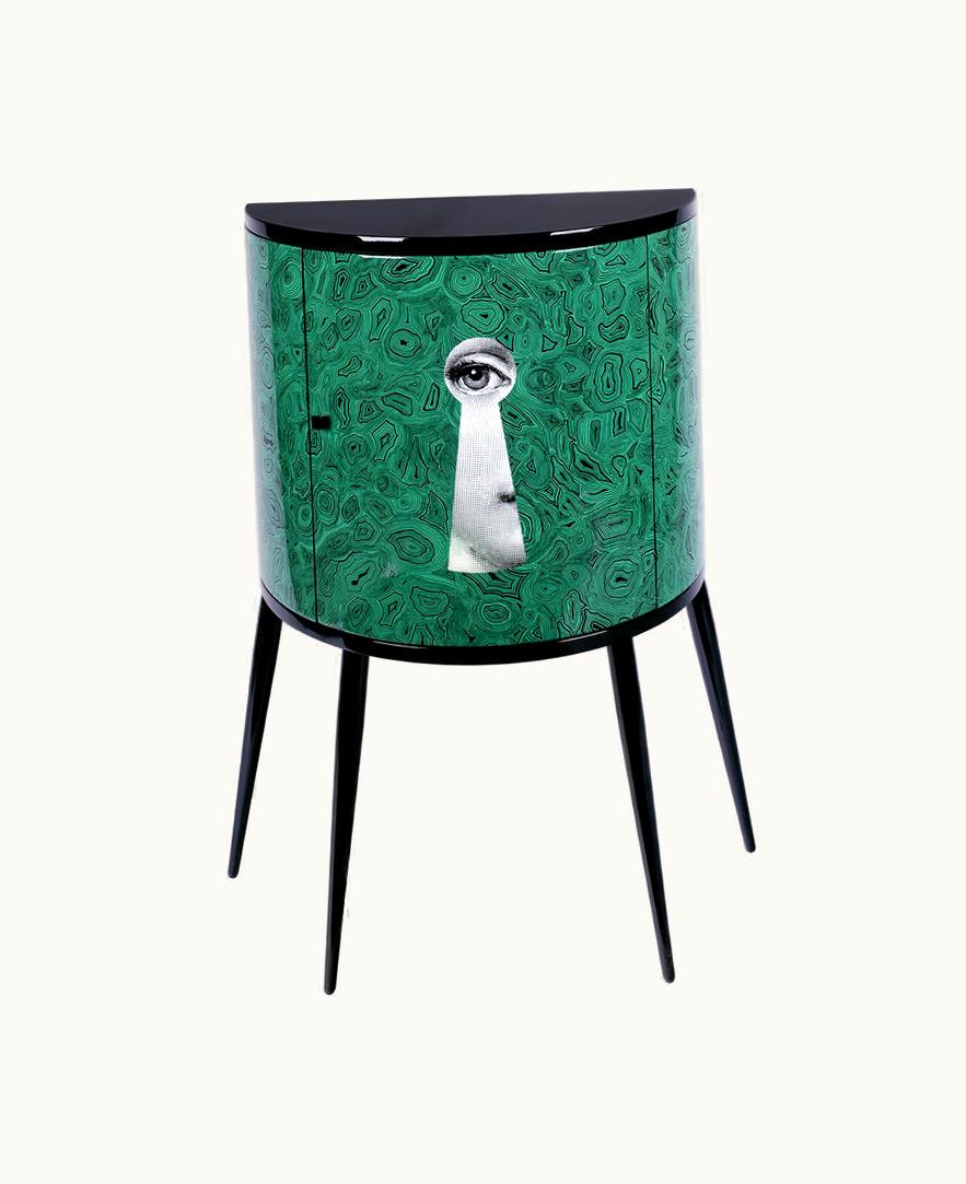 Fornasetti Fornasetti Console Serratura Su Malachite In White / Black / Green
