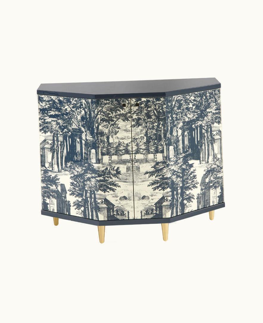 Fornasetti Fornasetti Small Cabinet Polyhedric Giardino Settecentesco In Blue / Ivory M38Y126POFOR23BLU