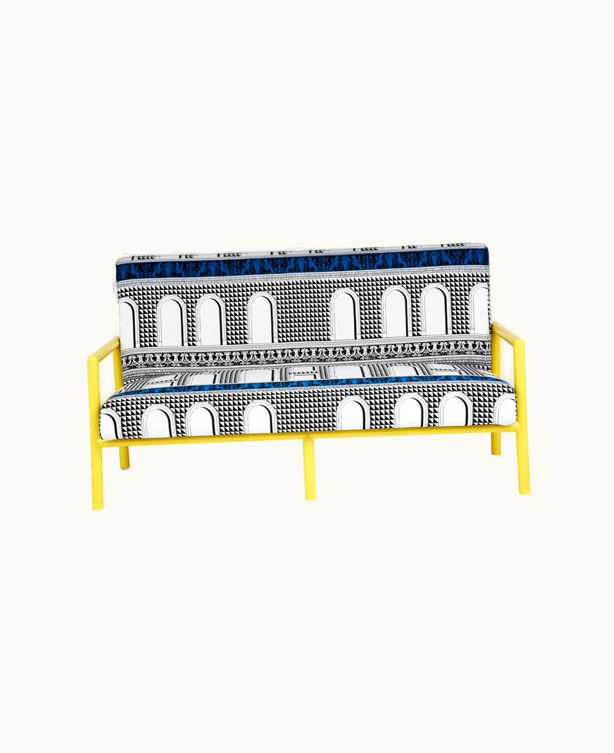 Fornasetti Fornasetti Outdoor Sofa Facciata Quattrocentesca In White / Black / Turquoise