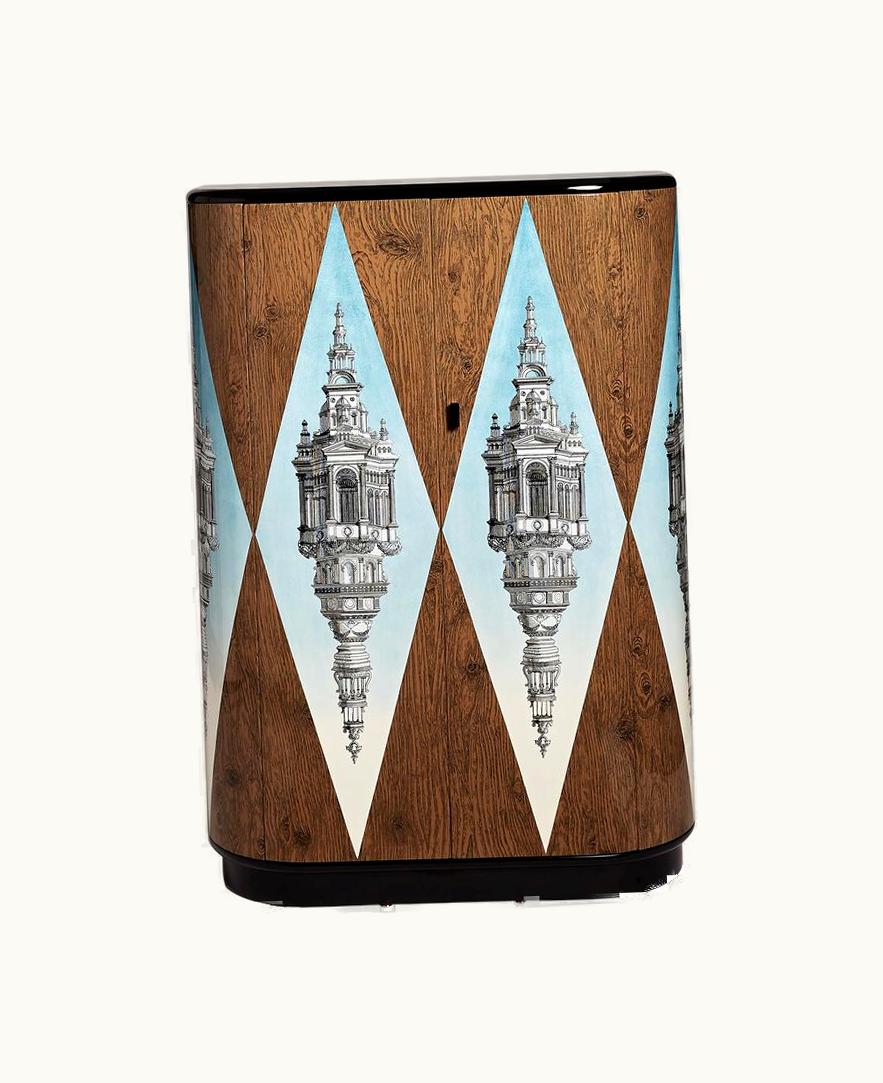 Fornasetti Fornasetti Curved Cabinet Cuspide Celeste In Multicolour