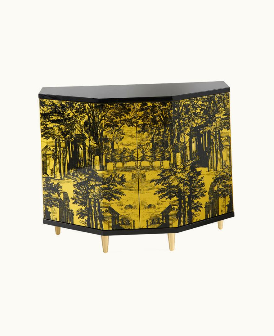Fornasetti Fornasetti Small Cabinet Polyhedric Giardino Settecentesco In Black / Yellow M38Y133POFOR23GIA