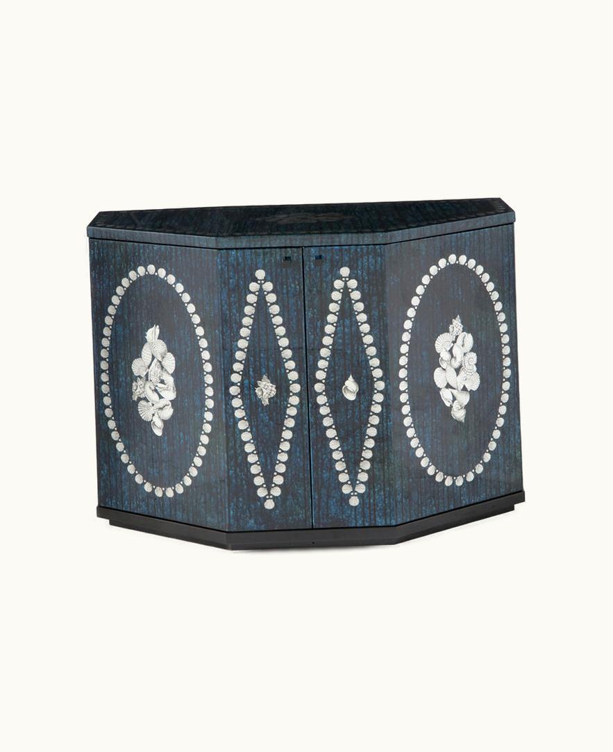 Fornasetti Fornasetti Small Cabinet Polyhedric Giro Di Conchiglie In Silver / Blue M38Y134BNFOR23BLU
