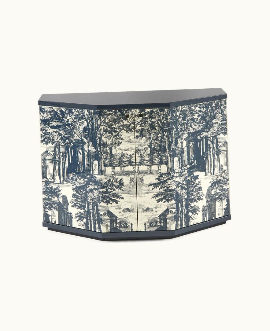 Fornasetti Fornasetti Small Cabinet Polyhedric Giardino Settecentesco In Blue / Ivory M38Y126BNFOR23BLU