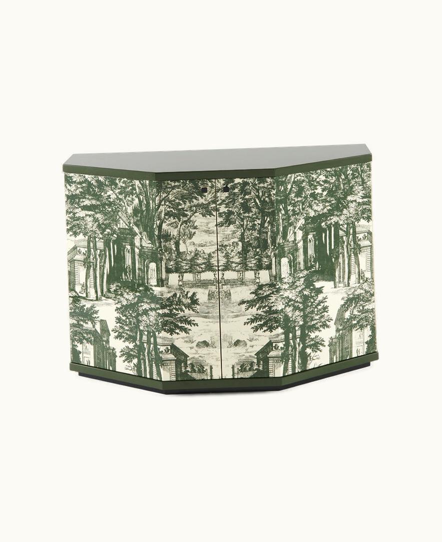 Fornasetti Fornasetti Small Cabinet Polyhedric Giardino Settecentesco In Green / Ivory M38Y128BNFOR23VER