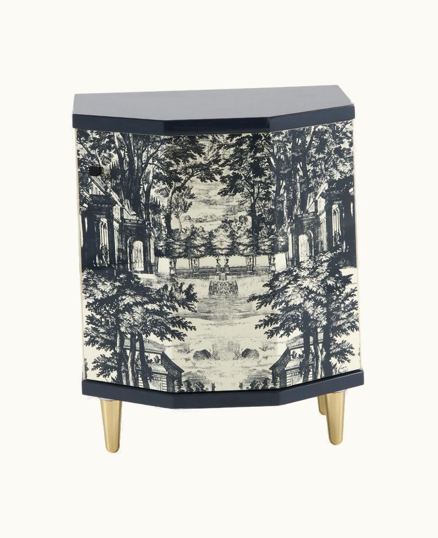 Fornasetti Fornasetti Night Stand Polyhedric Giardino Settecentesco In Blue / Ivory M48Y126POFOR23BLU