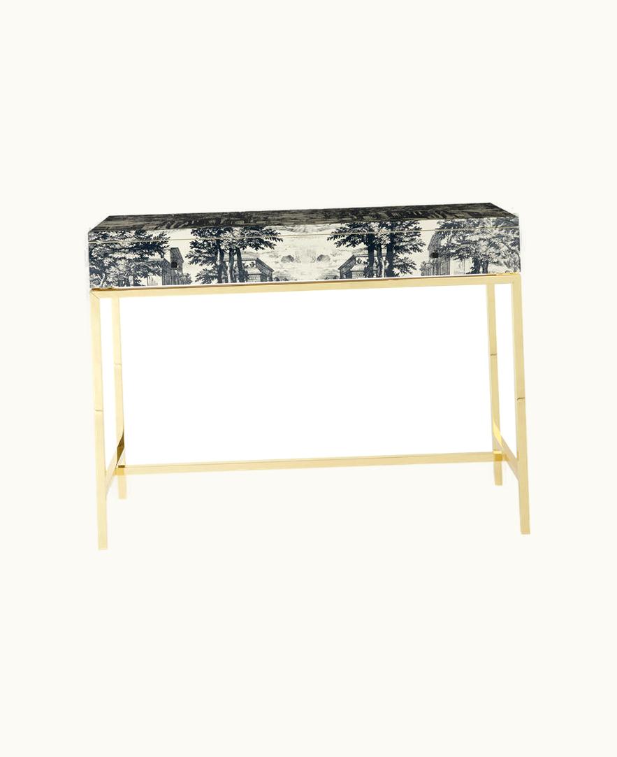 Fornasetti Fornasetti Console With Drawer Giardino Settecentesco In Blue / Ivory