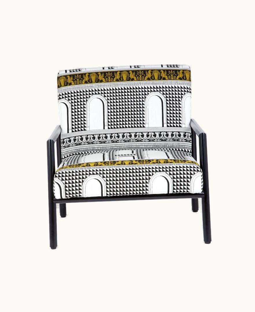 Fornasetti Fornasetti Outdoor Armchair Facciata Quattrocentesca In White / Black / Yellow