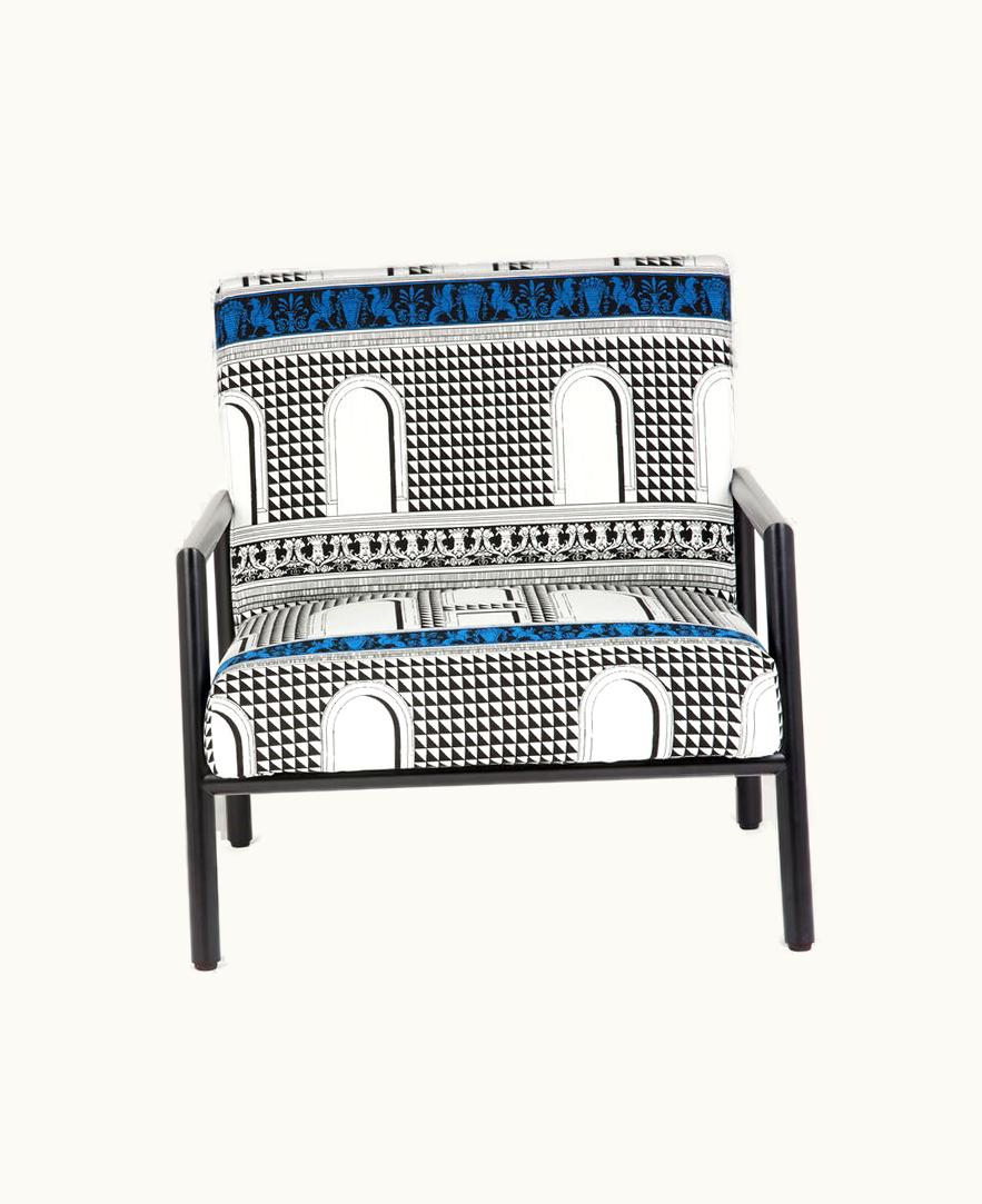 Fornasetti Fornasetti Outdoor Armchair Facciata Quattrocentesca In White / Black / Turquoise POL203MNEFOR22TUR
