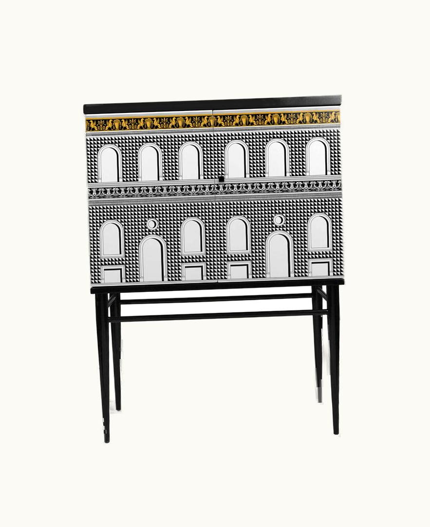 Fornasetti Fornasetti Raised Small Sideboard Facciata Quattrocentesca In White / Black / Yellow M44Y202FOR22BIA